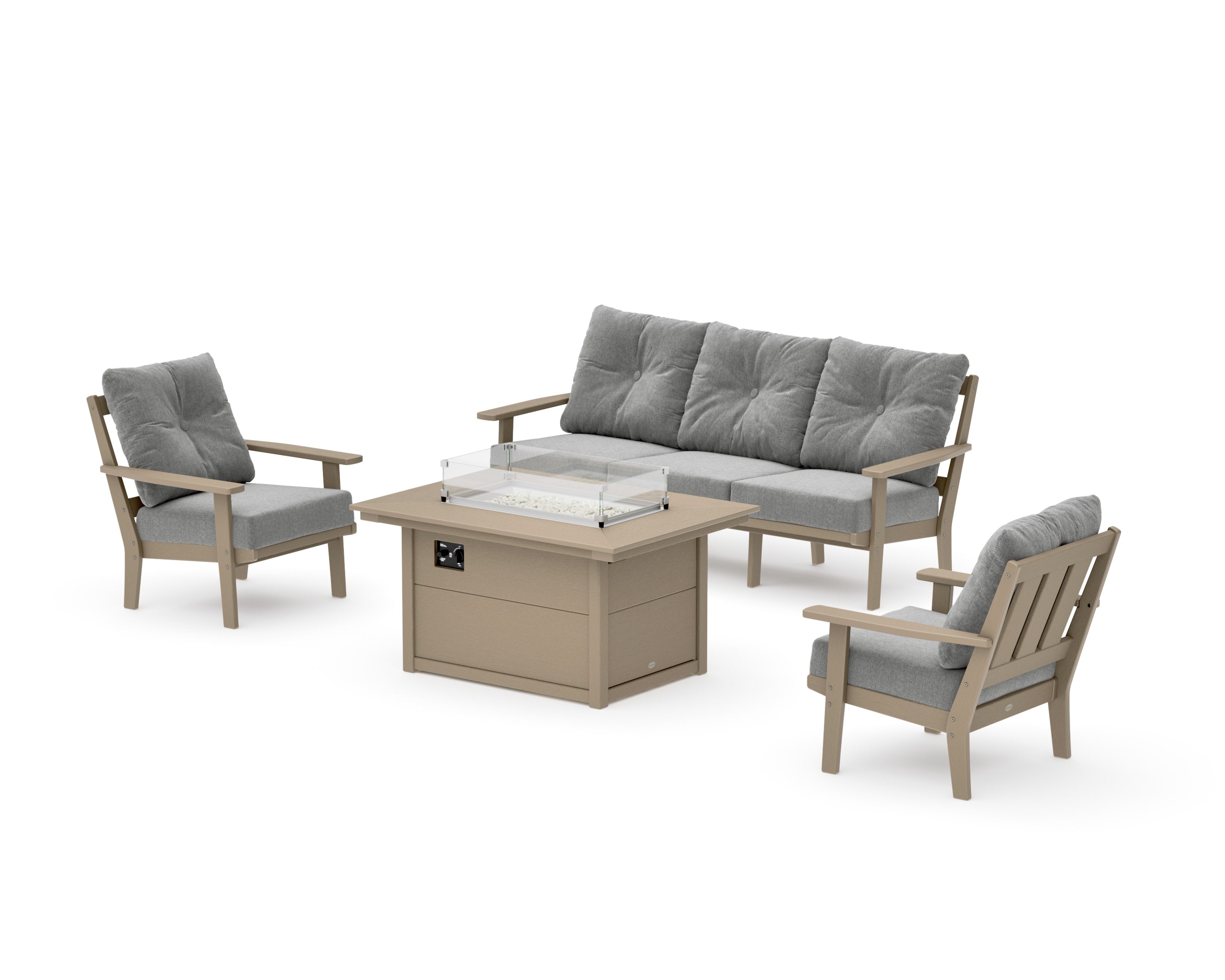 Oxford Deep Seating Fire Pit Table Set in Vintage Sahara / Grey Mist