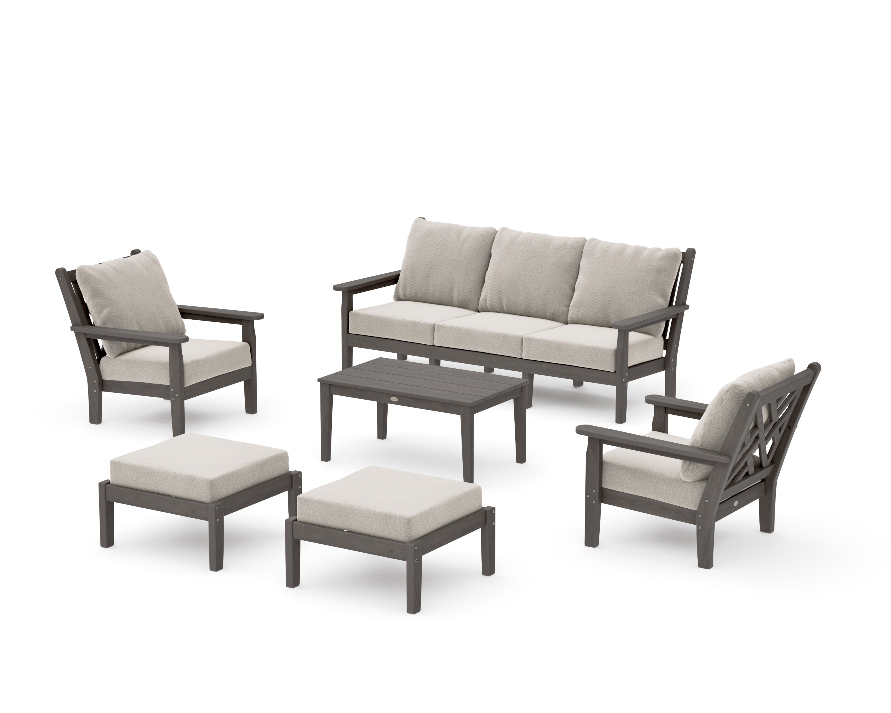 Chippendale 6-Piece Lounge Sofa Set in Driftwood / Dune Burlap