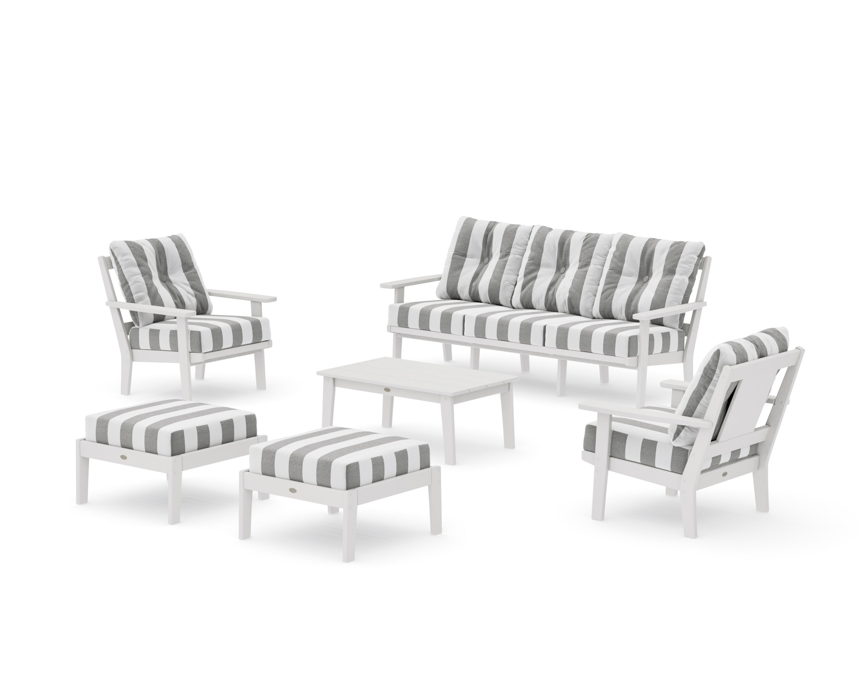 Prairie 6-Piece Lounge Sofa Set in Vintage White / Cabana Stripe Grey Mist