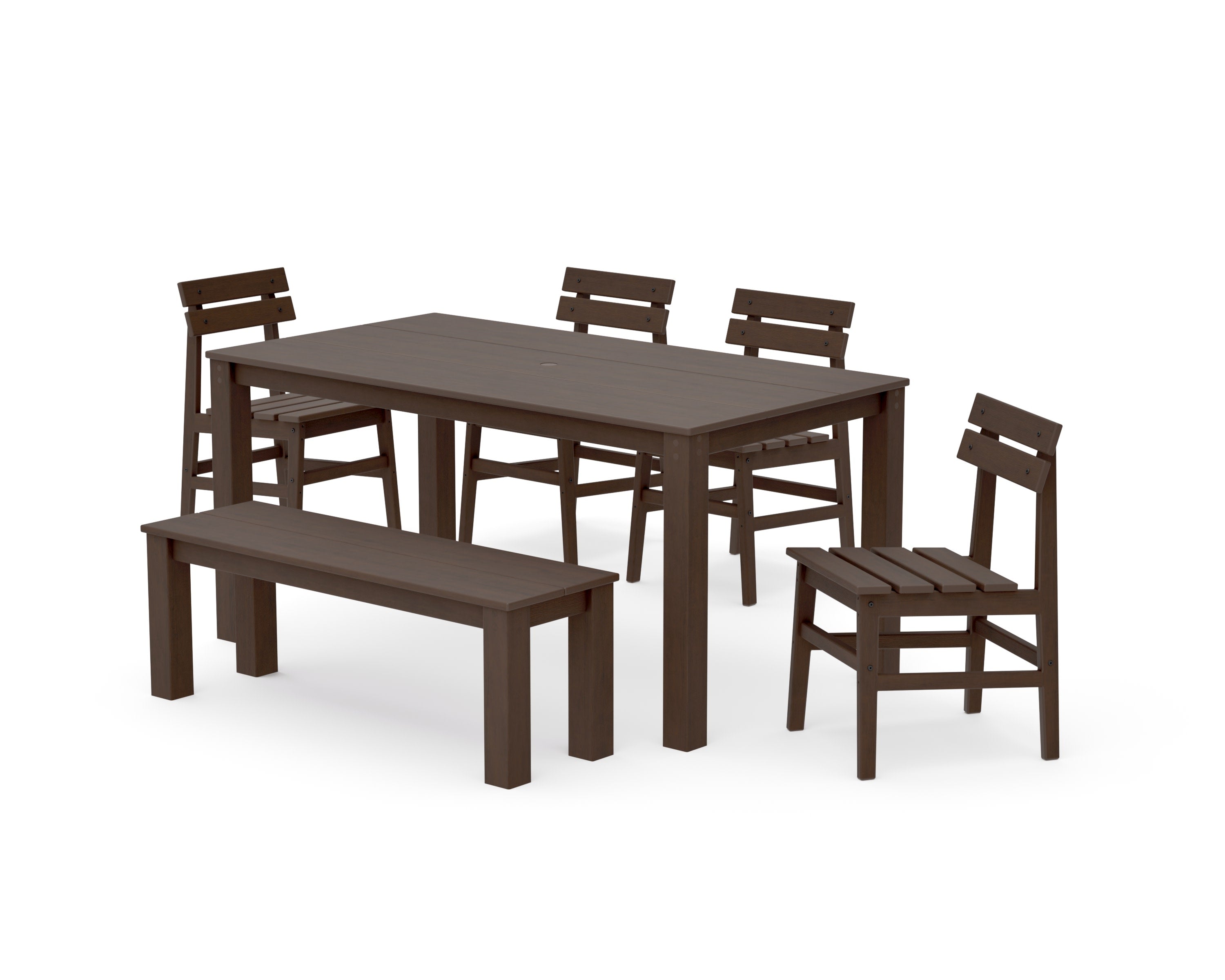 Modern Studio Plaza Chair 6-Piece Parsons Dining Set with Bench in Kona