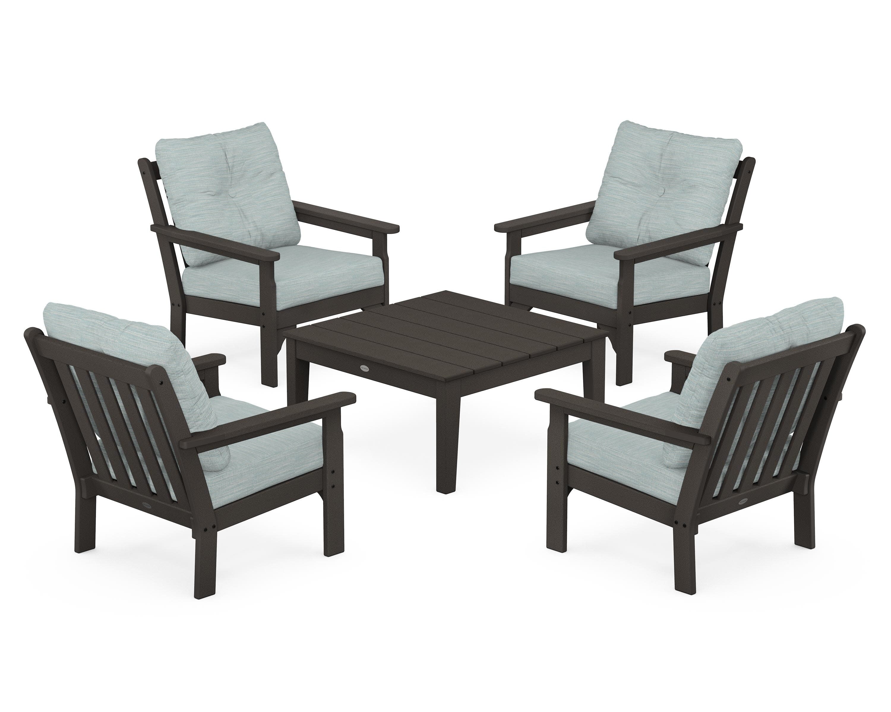 Vineyard 5-Piece Deep Seating Conversation Set in Vintage Coffee / Soothe Mist