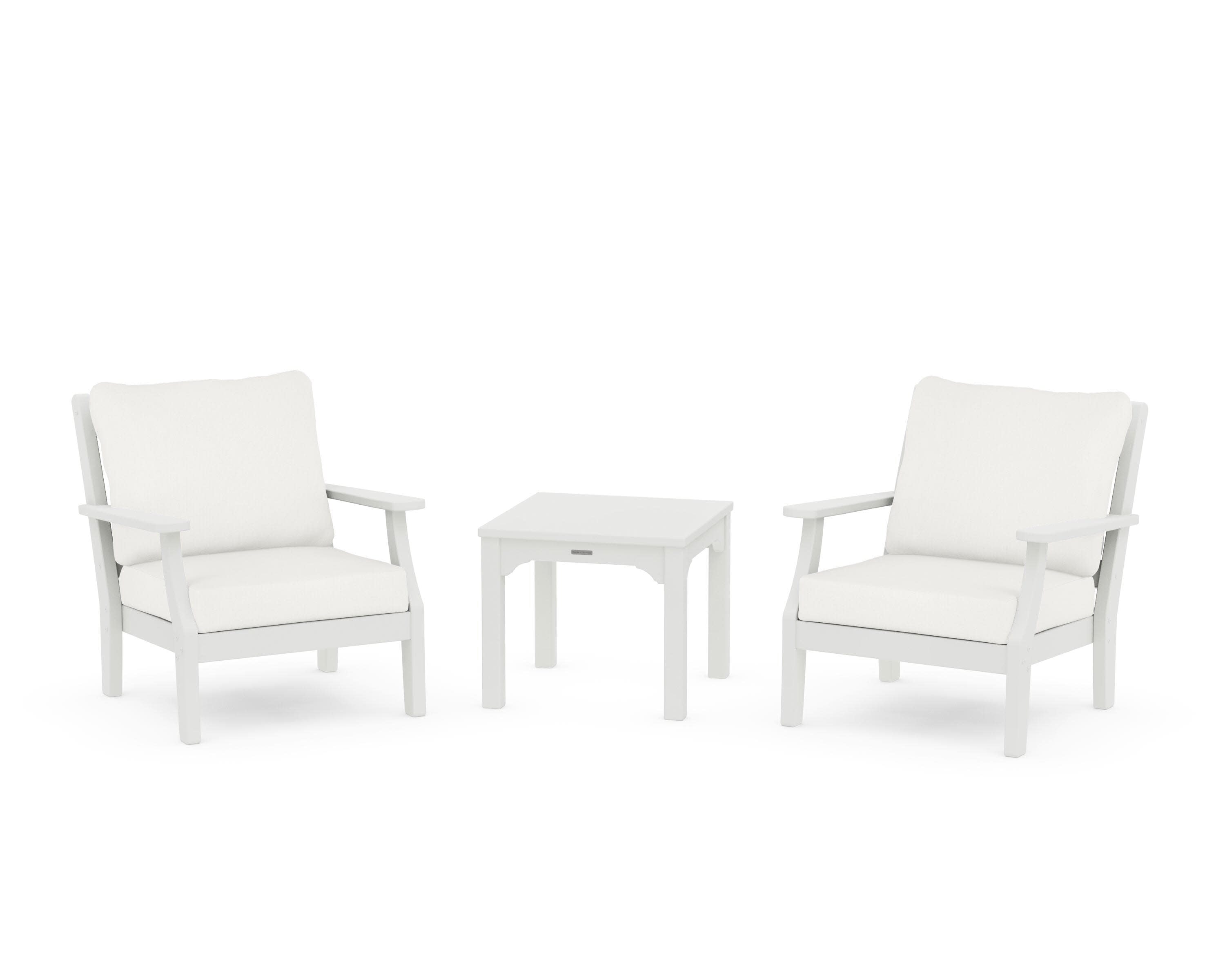 Chinoiserie 3-Piece Deep Seating Set in Vintage White / Natural Linen
