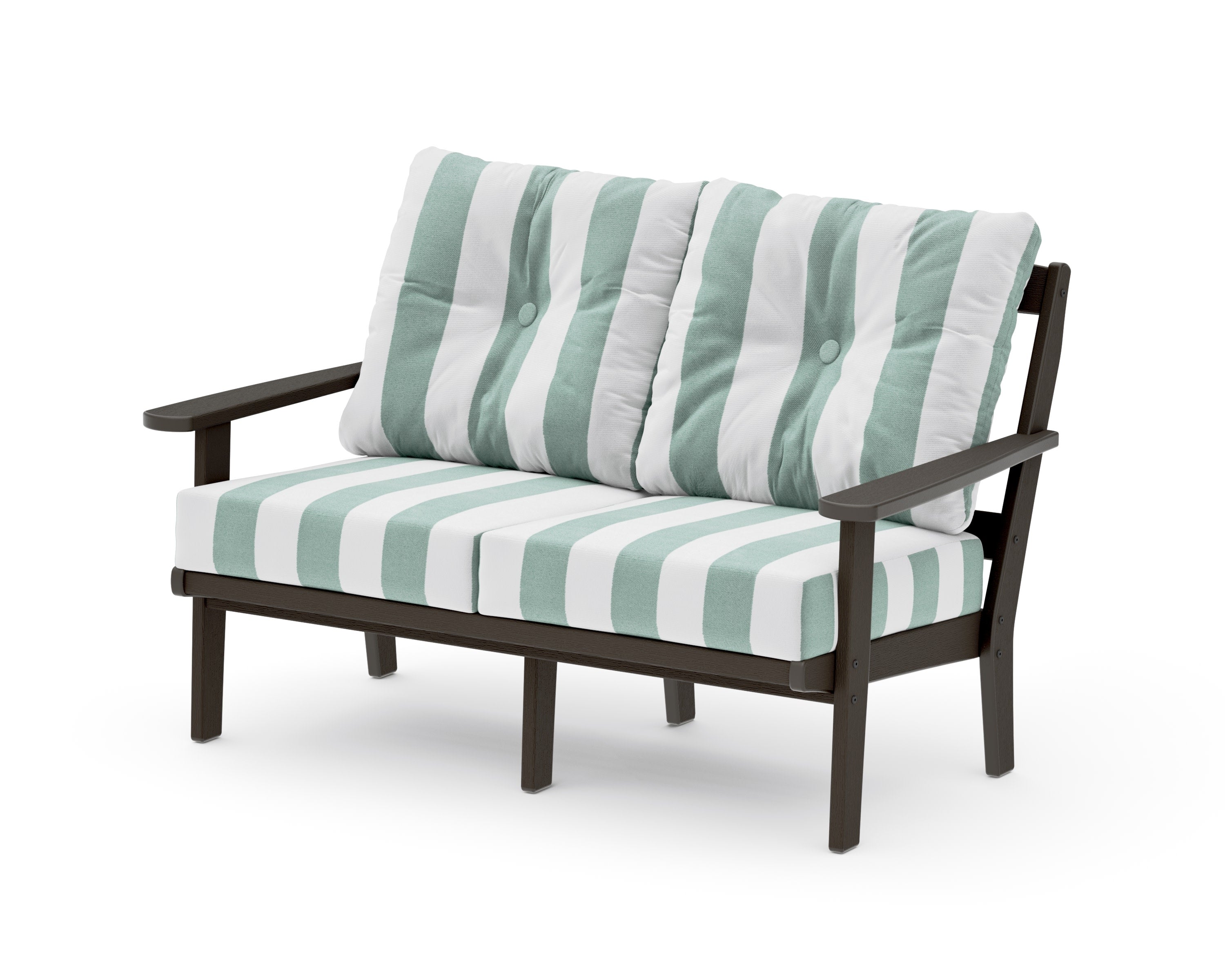 Mission Deep SeatingLoveseat in Vintage Coffee / Cabana Stripe Glacier Spa