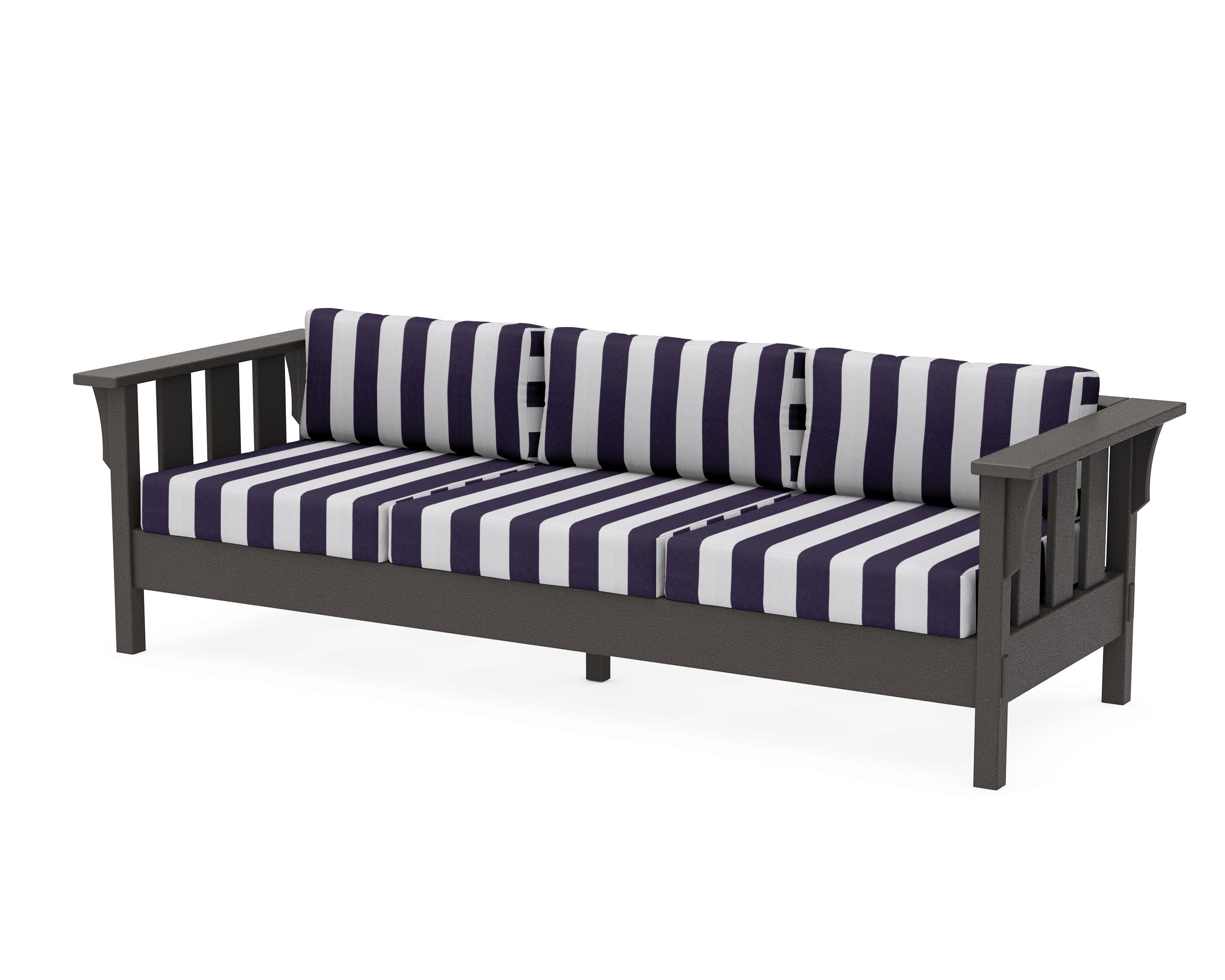 Acadia Deep Seating Sofa in Vintage Coffee / Cabana Stripe Navy