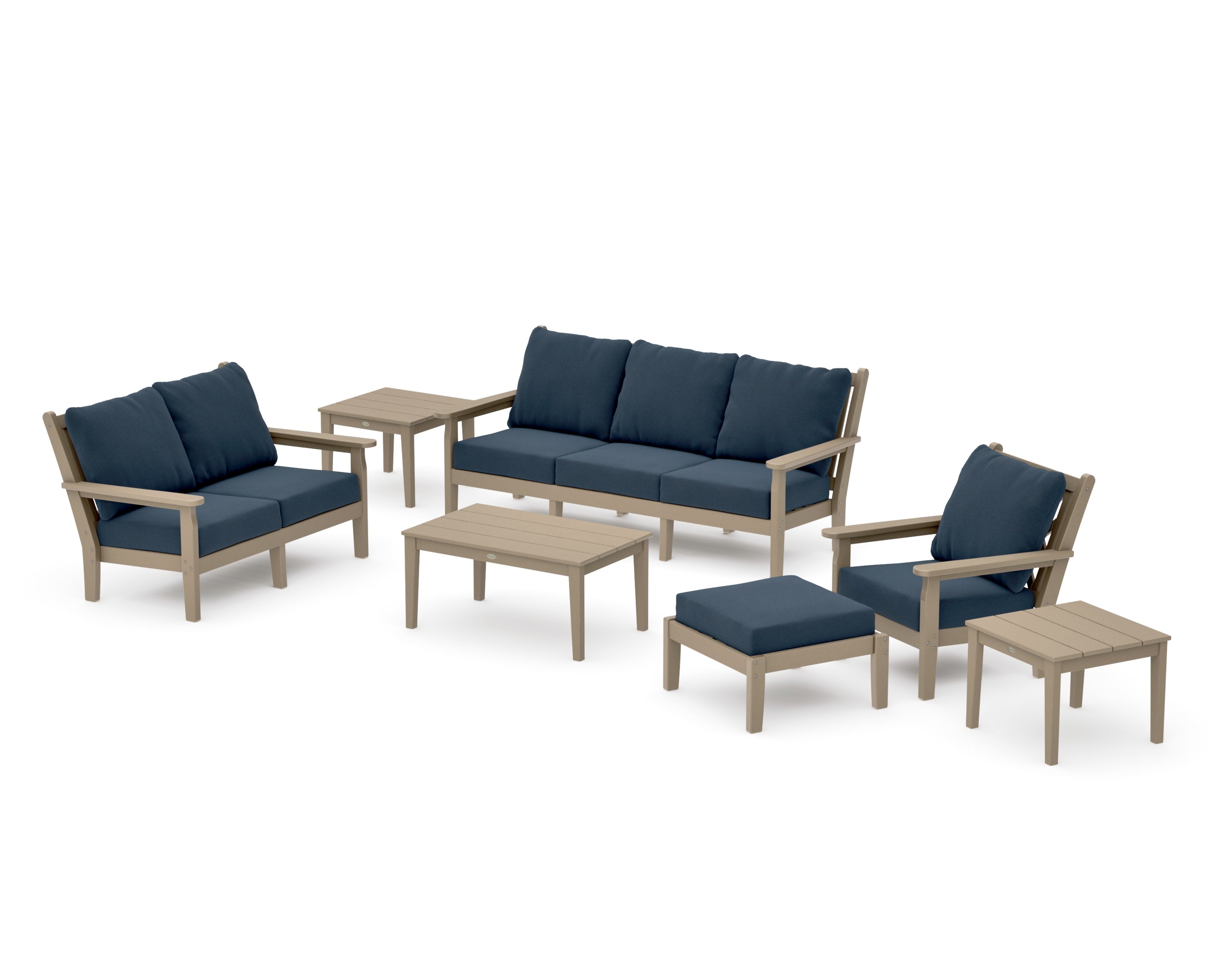 Chippendale 7-Piece Deep Seating Set in Vintage Sahara / Marine Indigo