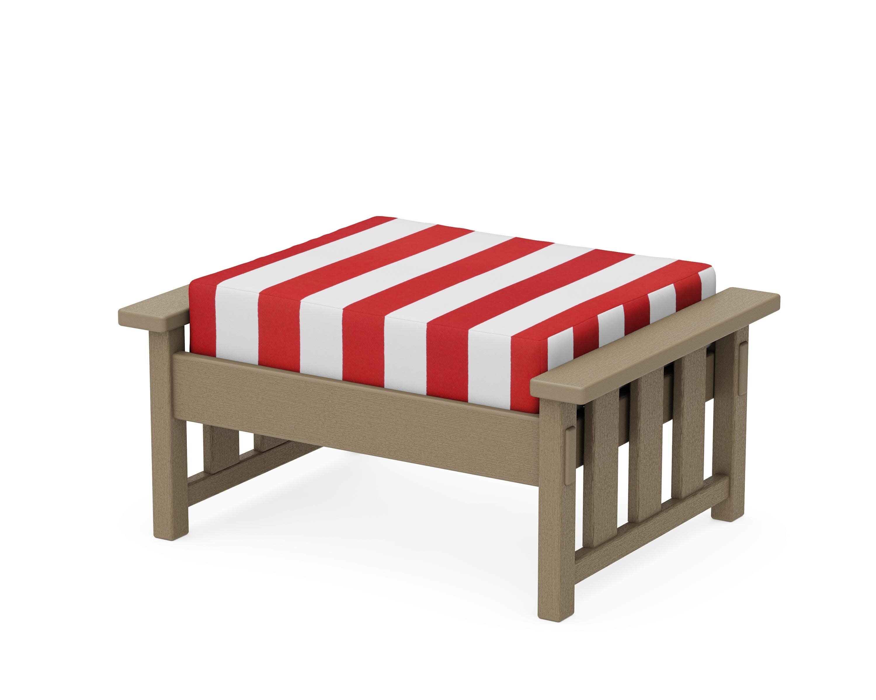 Acadia Deep Seating Ottoman in Vintage Sahara / Cabana Stripe Crimson