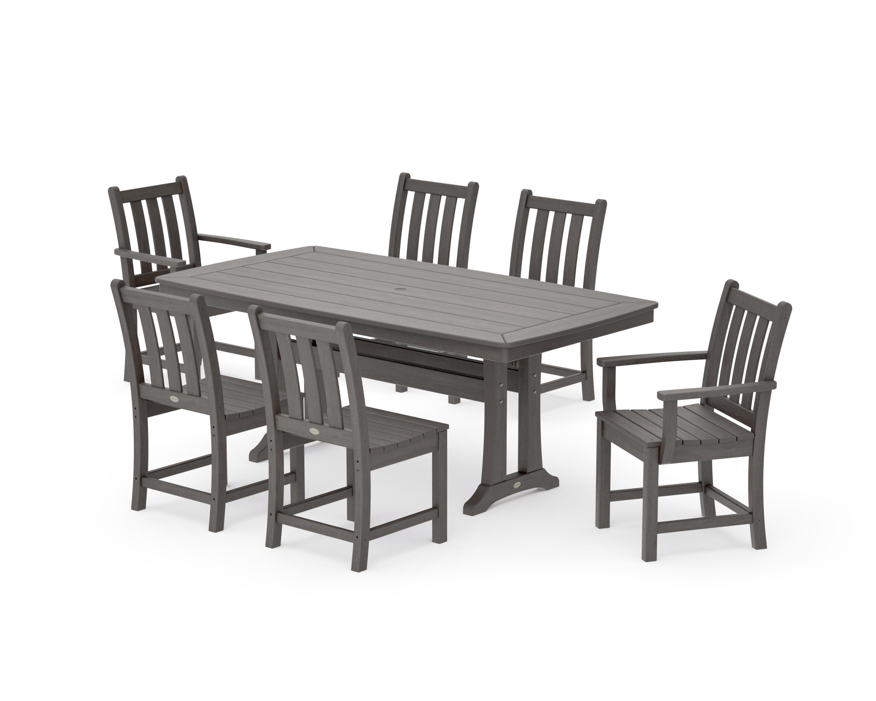 Traditional Garden 7-Piece Dining Set with Trestle Legs in Driftwood