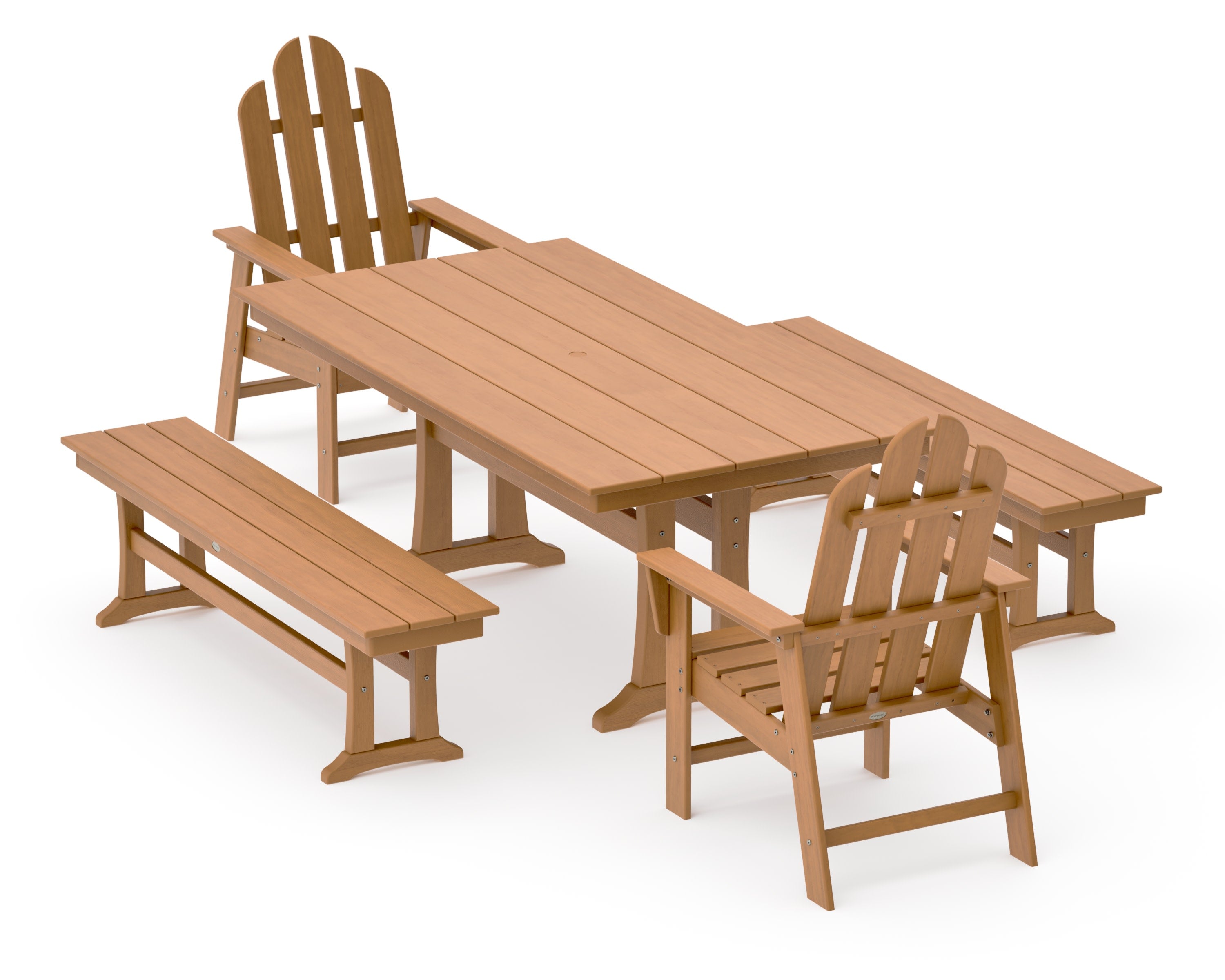 Long Island 5-Piece Farmhouse Dining Set With Trestle Legs in Natural