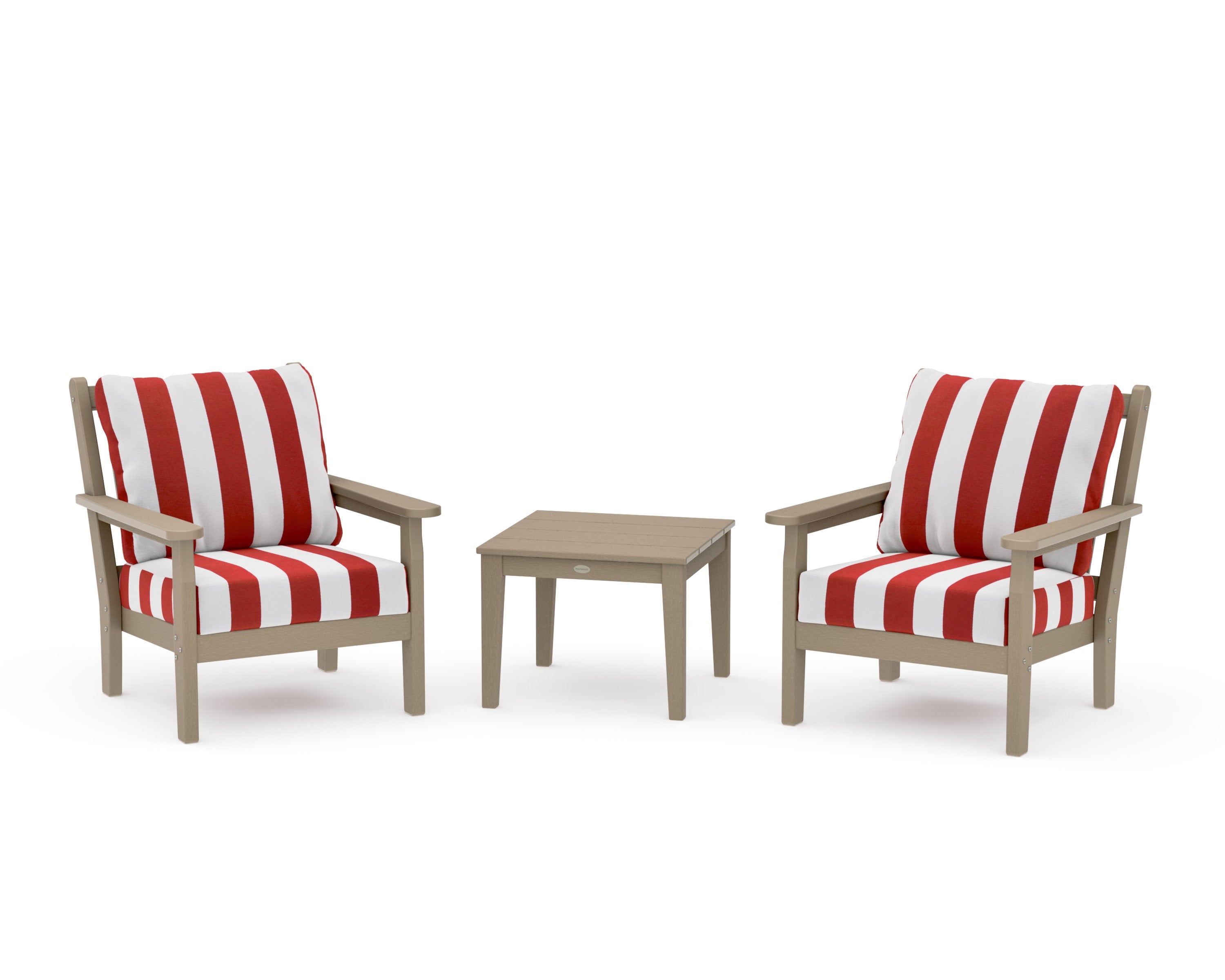 Chippendale 3-Piece Deep Seating Set in Vintage Sahara / Cabana Stripe Crimson
