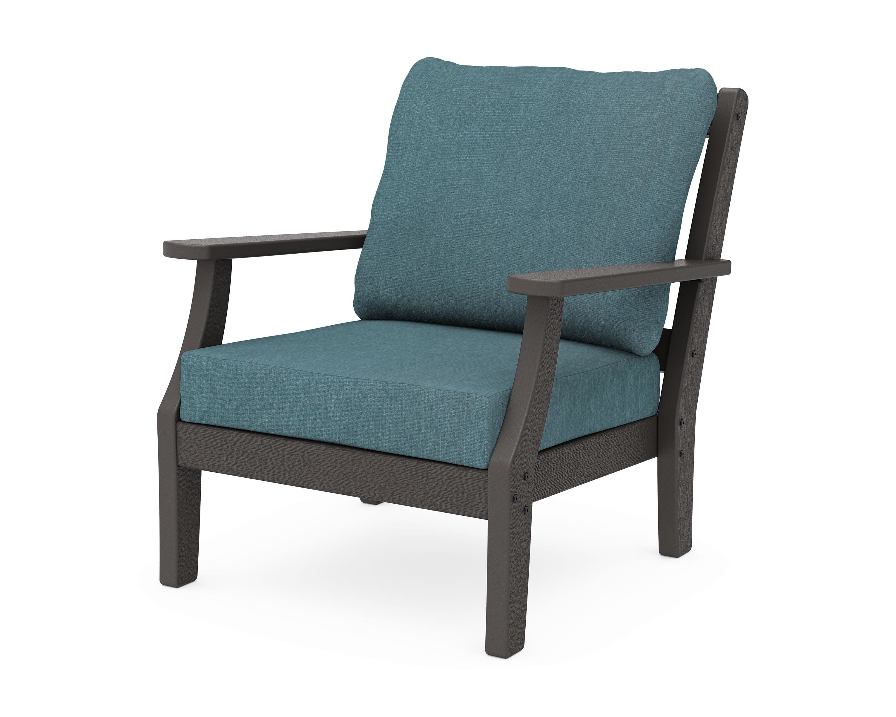 Chinoiserie Deep Seating Chair in Vintage Coffee / Ocean Teal