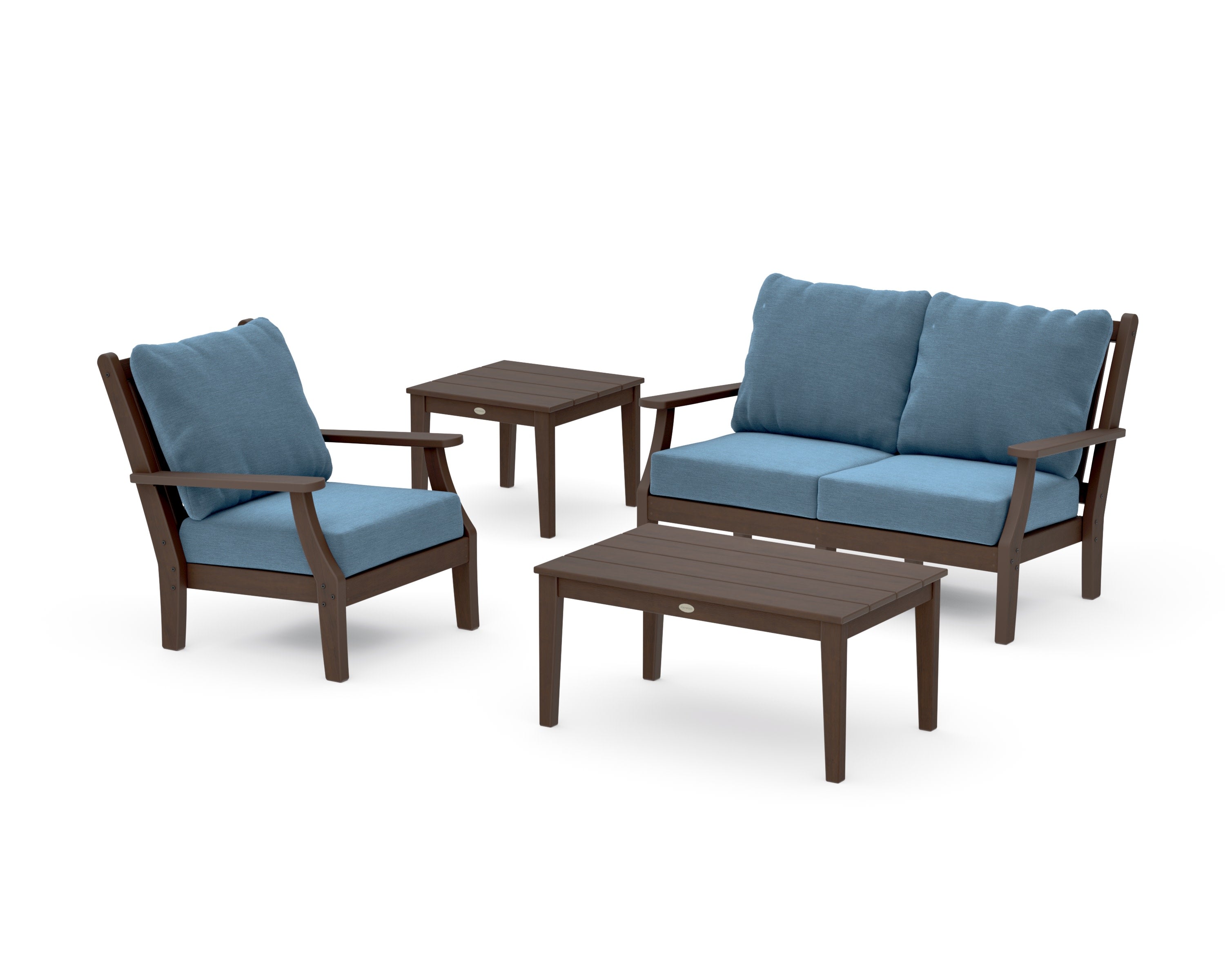 Wovendale 4-Piece Deep Seating Set in Kona / Sky Blue