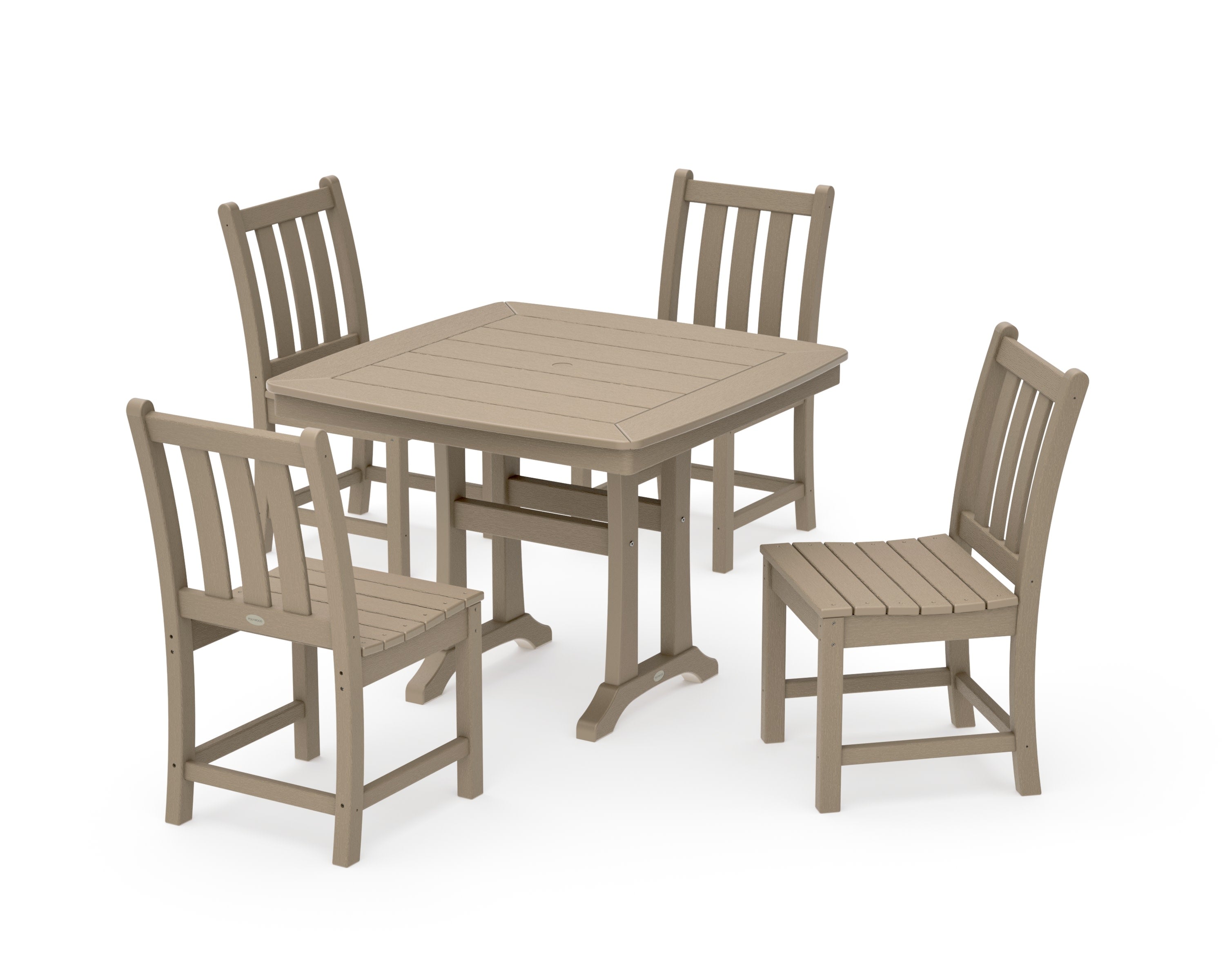 Traditional Garden Side Chair 5-Piece Dining Set with Trestle Legs in Vintage Sahara