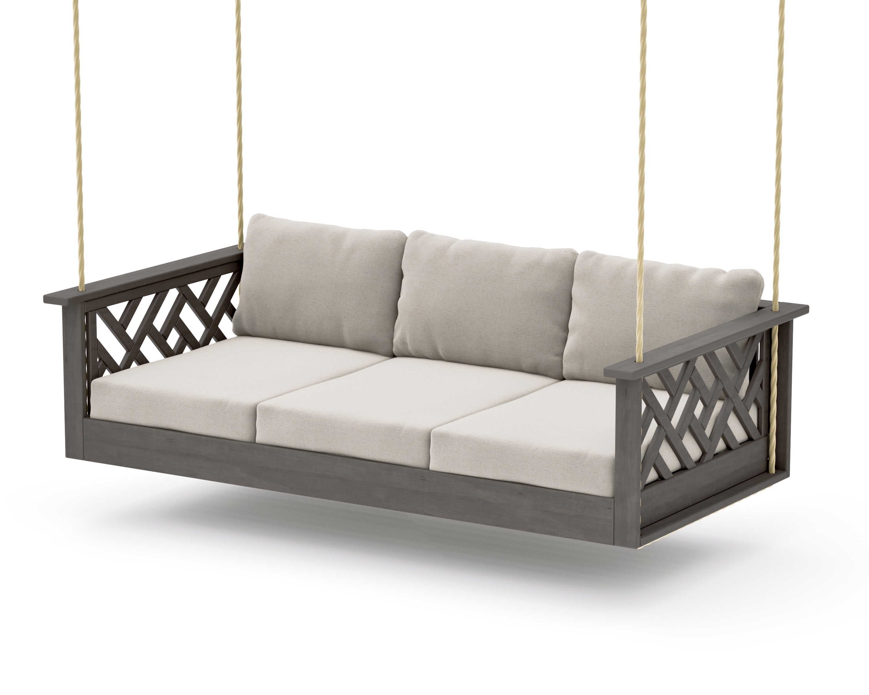 Chippendale Daybed Swing in Driftwood / Dune Burlap