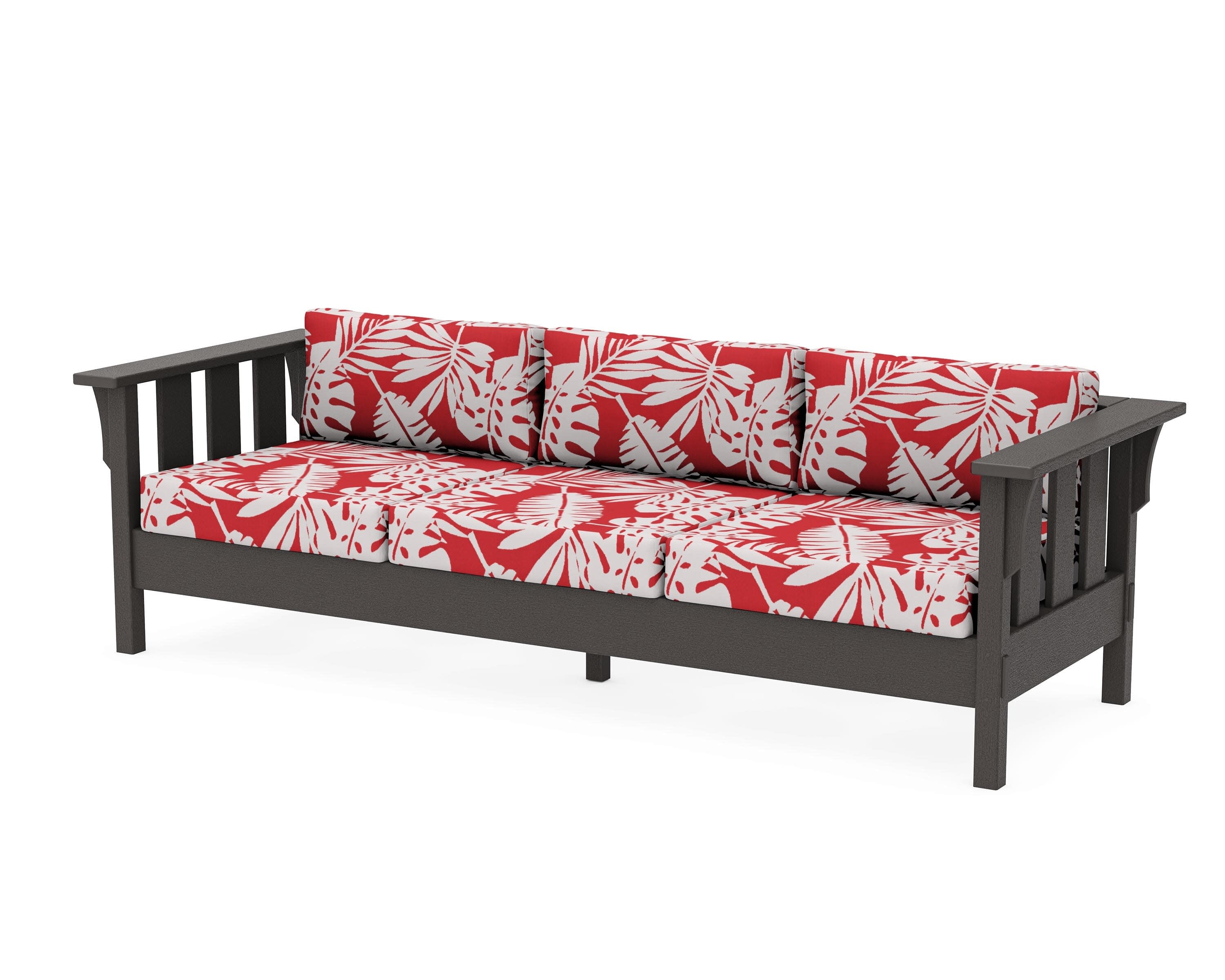 Acadia Deep Seating Sofa in Vintage Coffee / Leaf Crimson