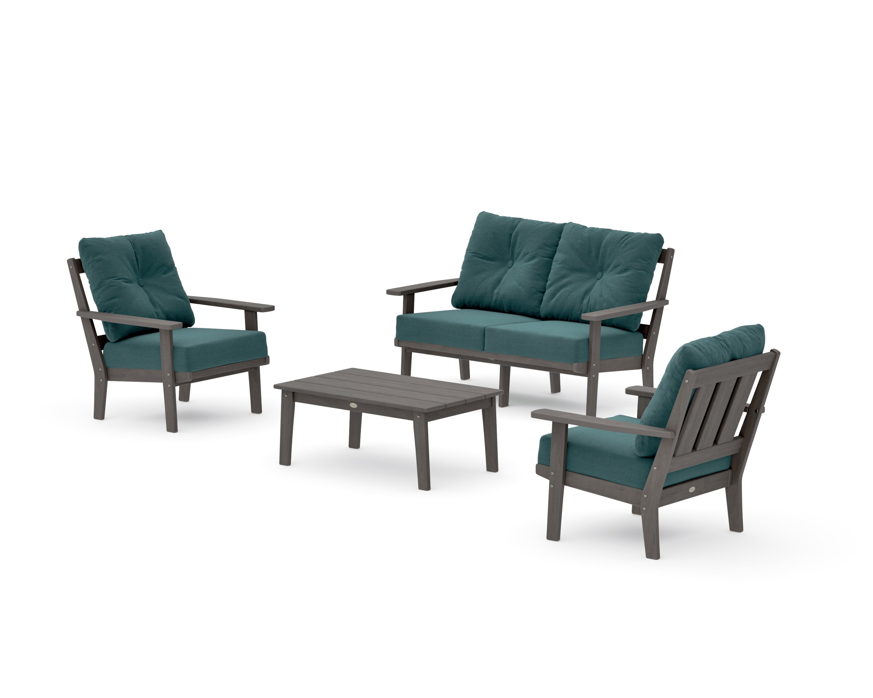 Oxford 4-Piece Deep Seating Set with Loveseat in Driftwood / Ocean Teal