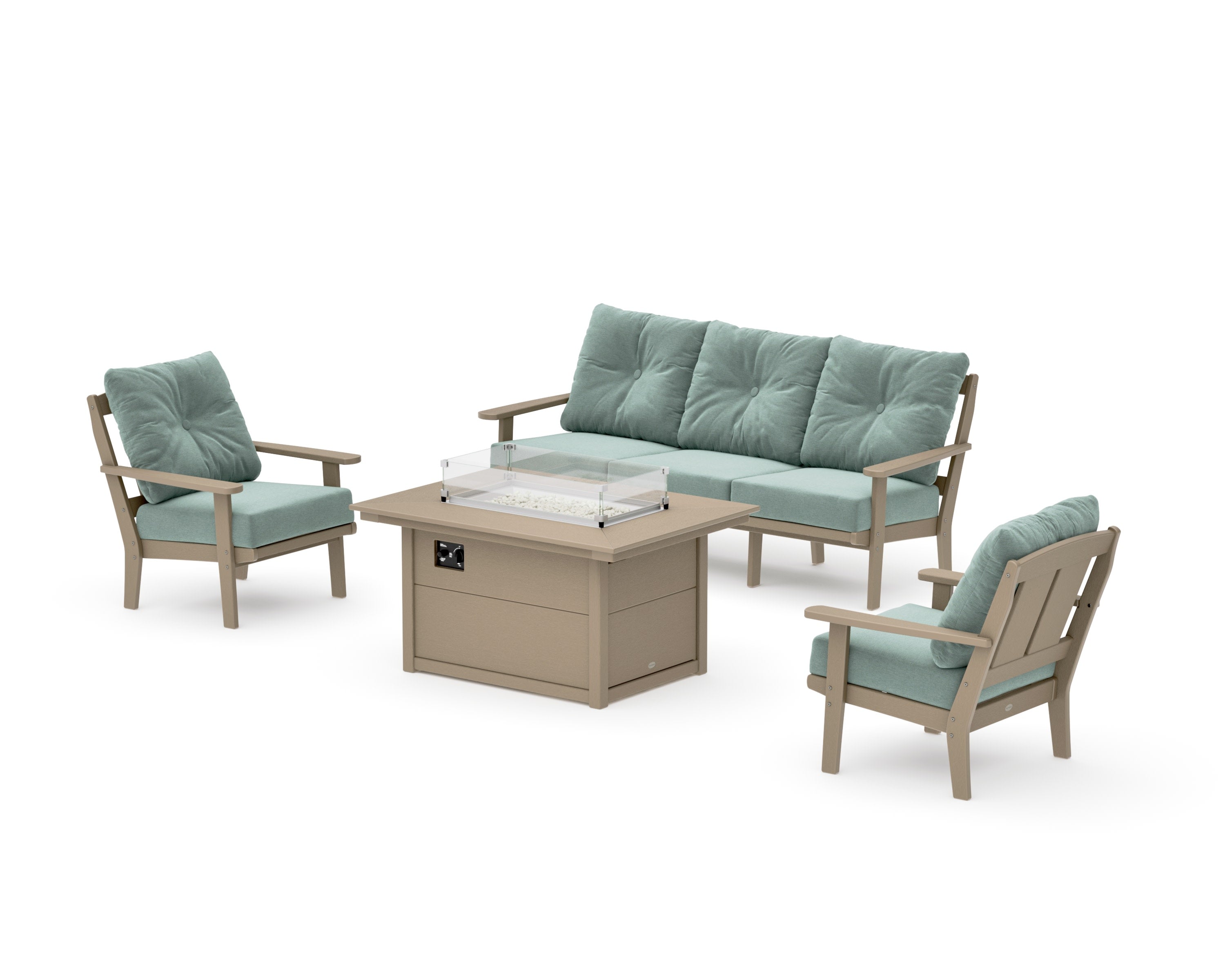Mission Deep Seating Fire Pit Table Set in Vintage Sahara / Glacier Spa