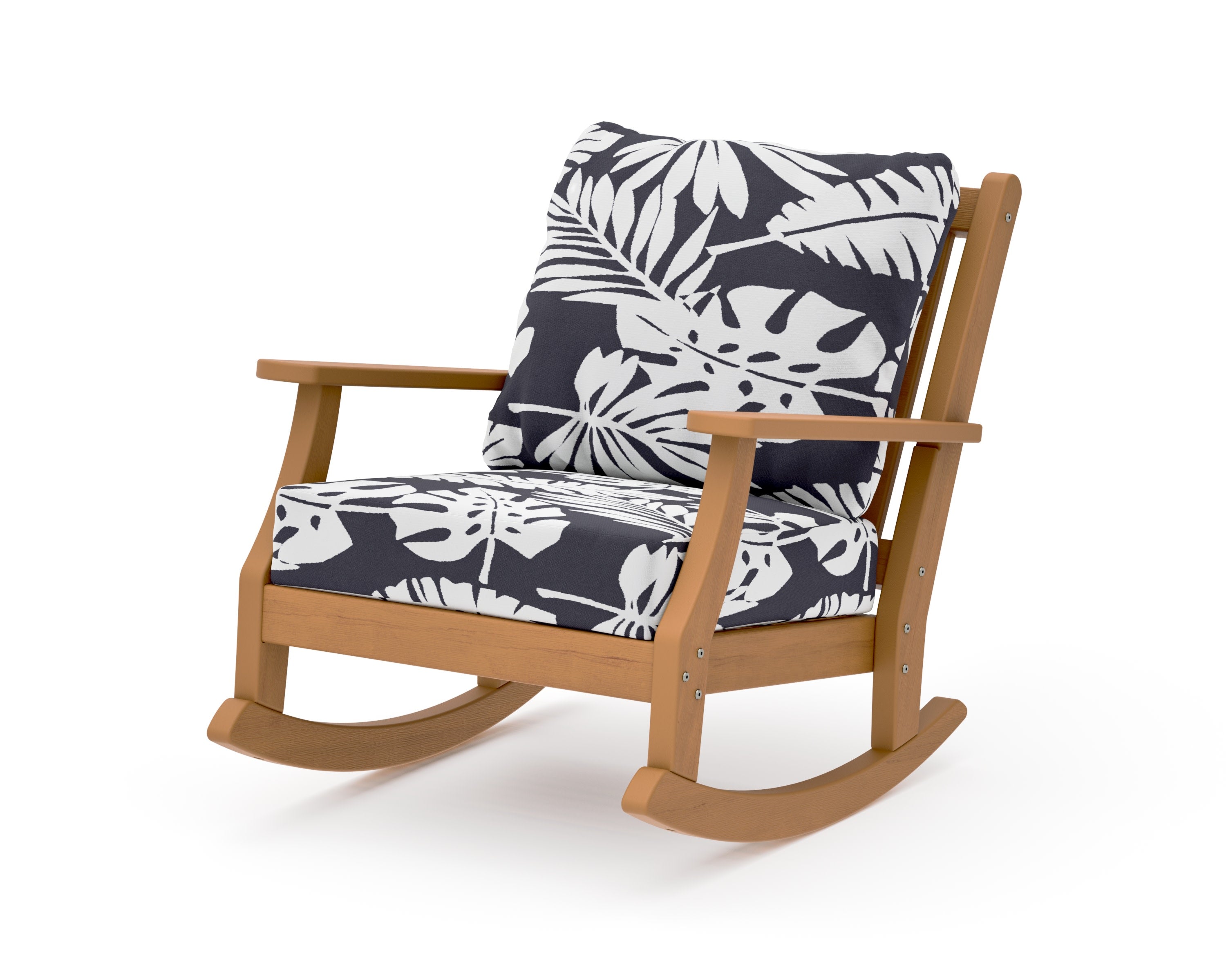 Wovendale Deep Seating Rocking Chair in Natural / Leaf Navy