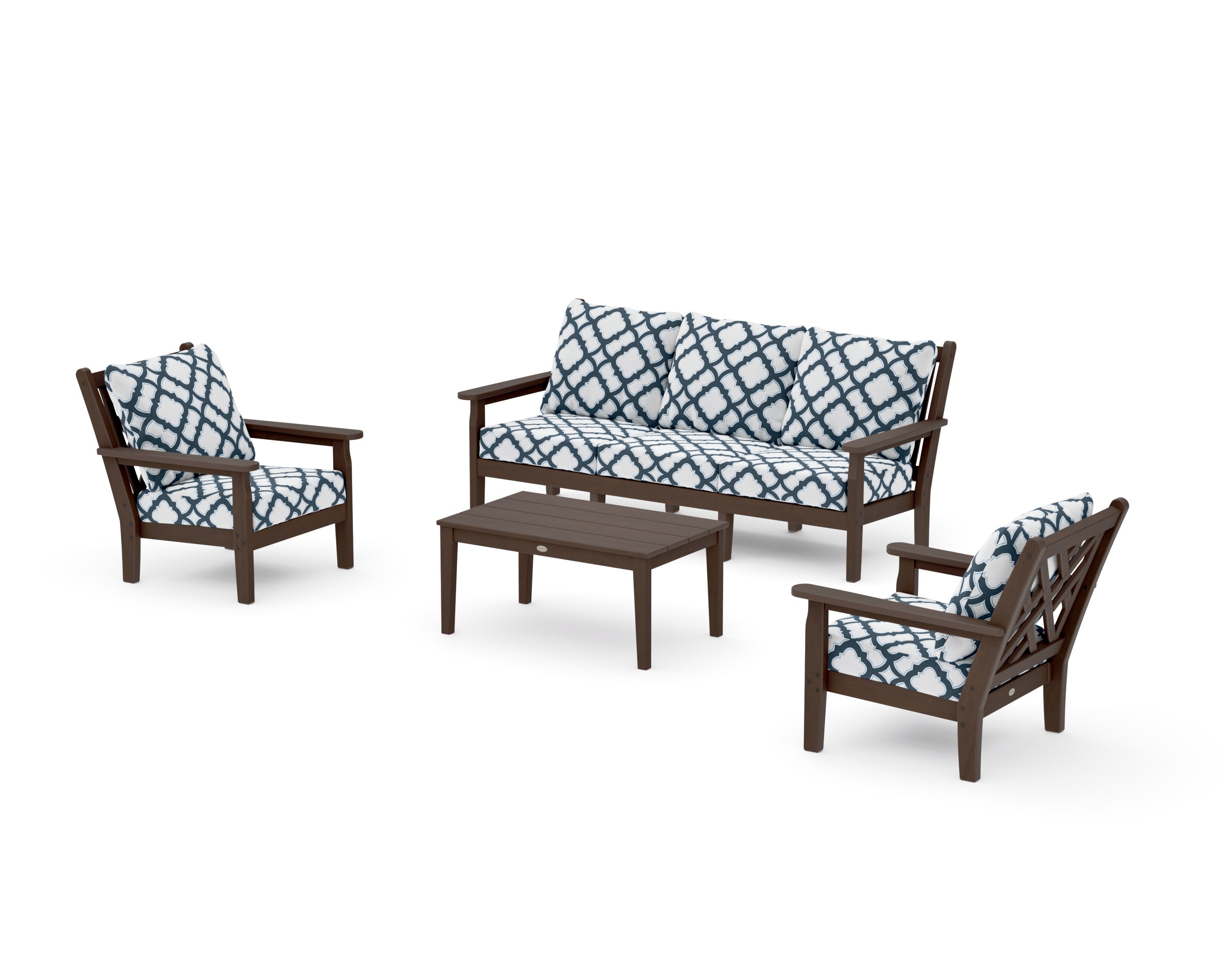 Chippendale 4-Piece Deep Seating Set with Sofa in Kona / Trellis Marine Indigo