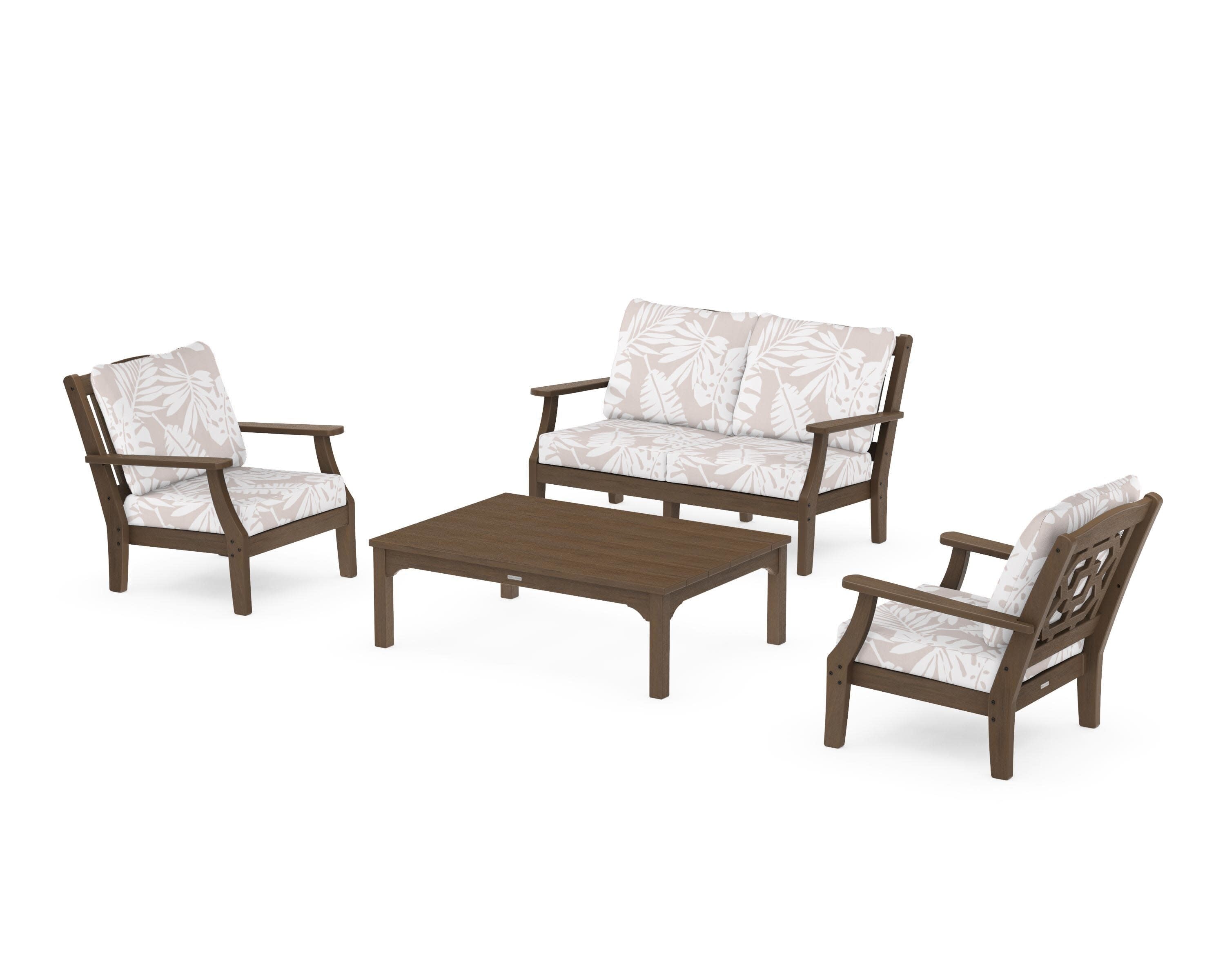 Chinoiserie 4-Piece Deep Seating Set with Loveseat in Kona / Leaf Dune Burlap