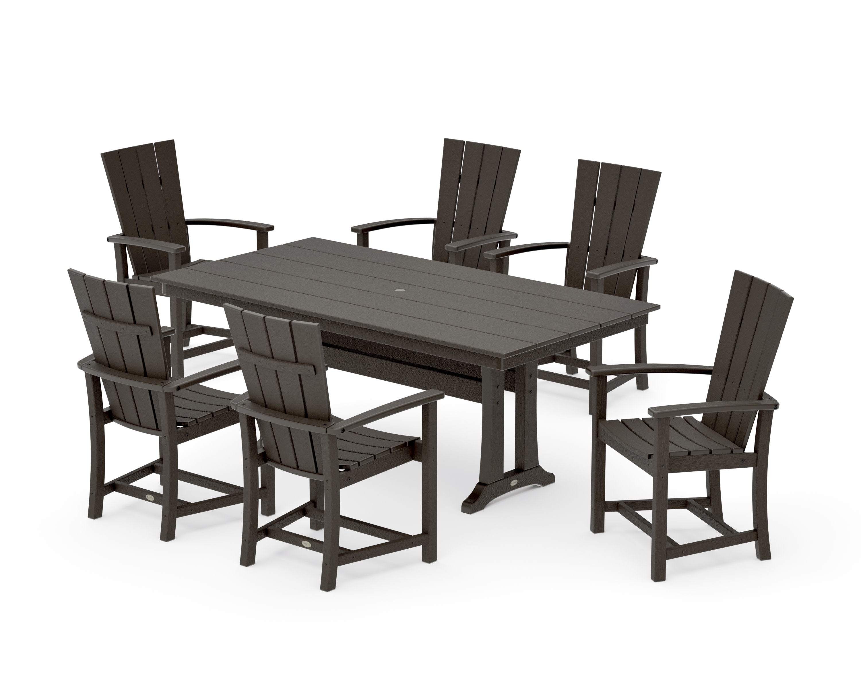 Quattro 7-Piece Farmhouse Dining Set with Trestle Legs in Vintage Coffee