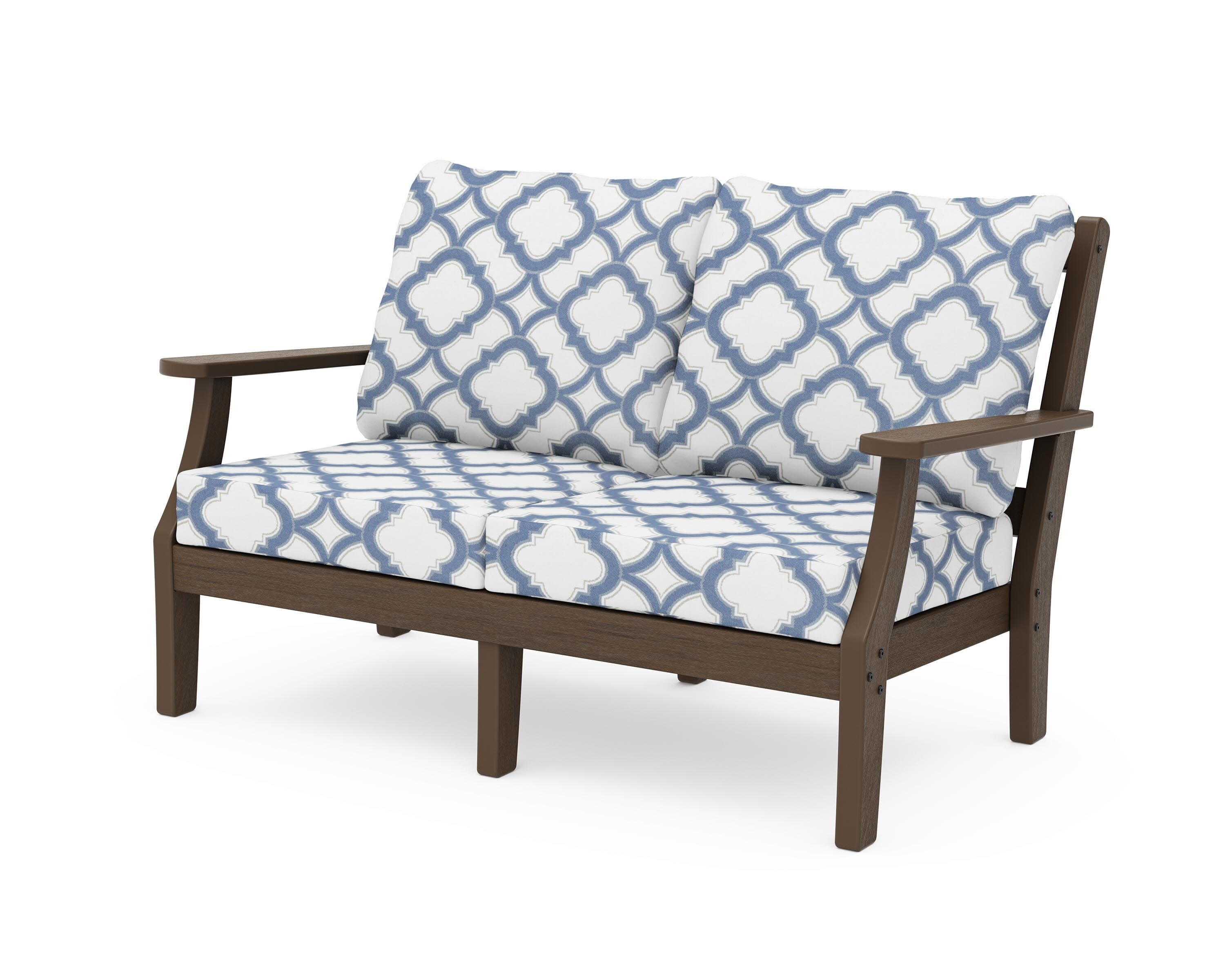 Chinoiserie Deep Seating Loveseat in Kona / Trellis Sky Blue