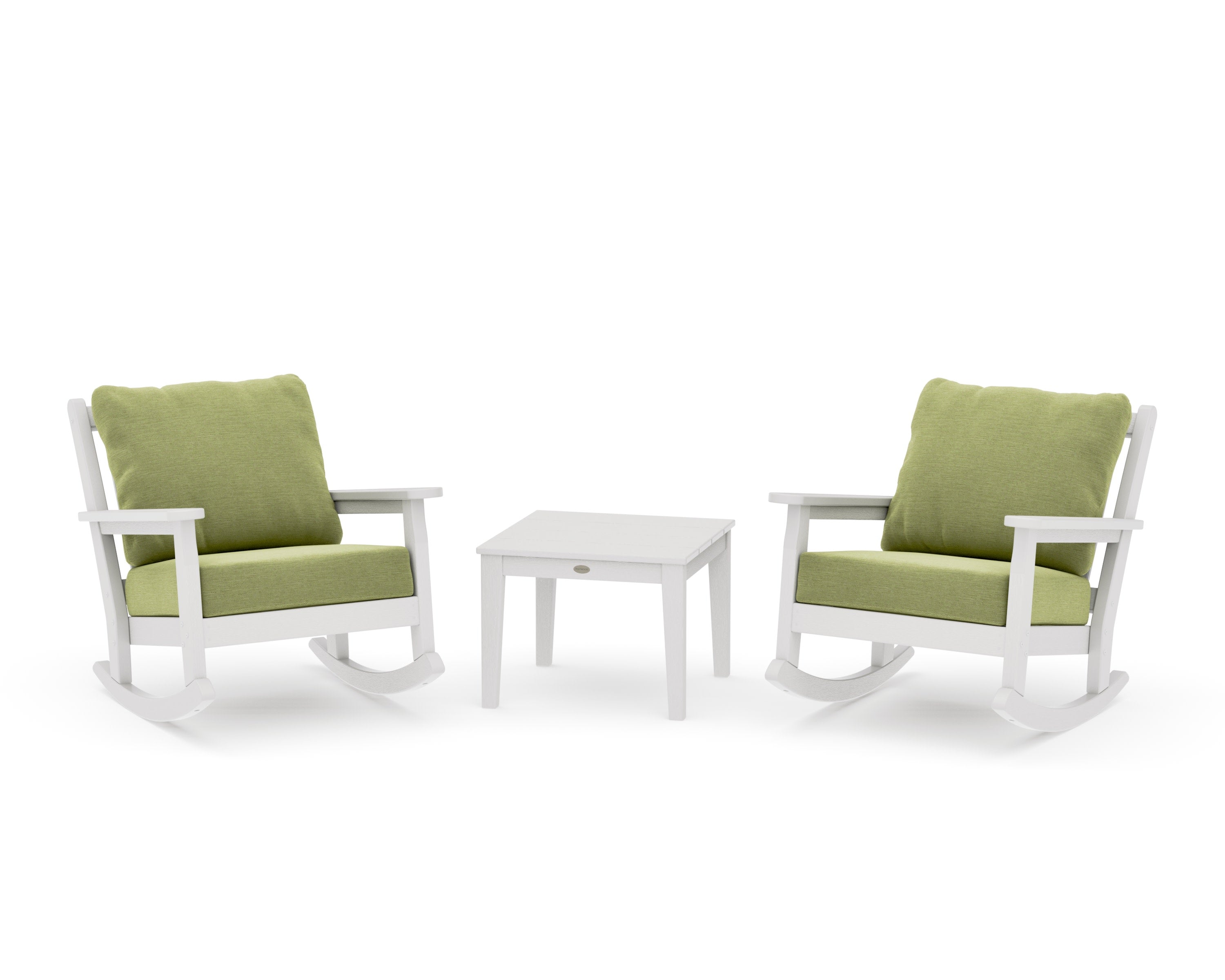 Chippendale 3-Piece Deep Seating Rocker Set in Vintage White / Chartreuse Boucle
