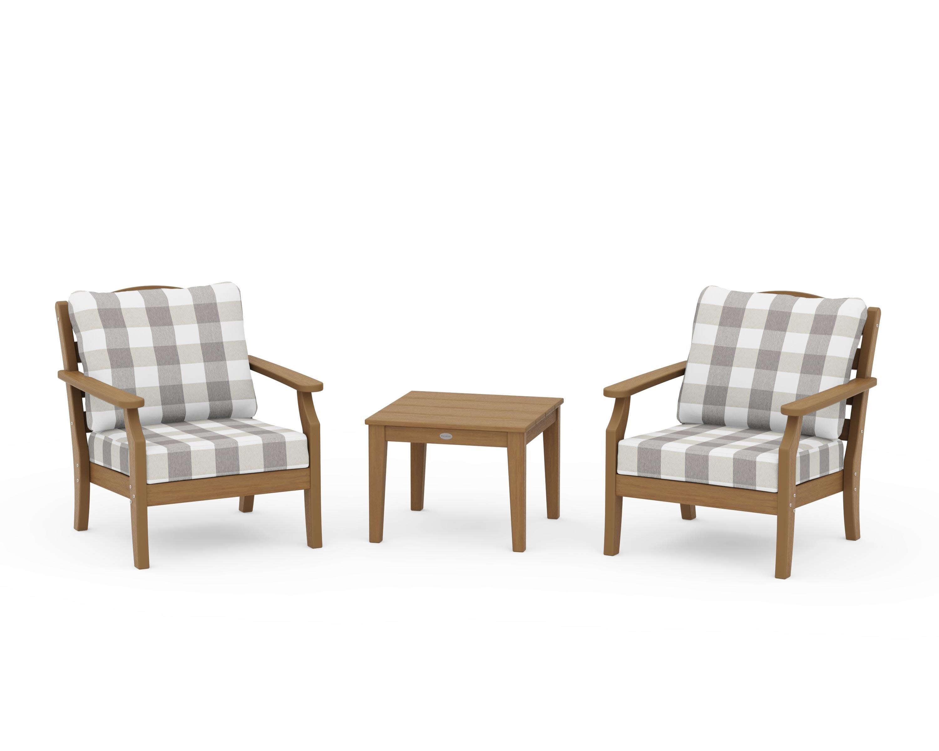 Savannah 3-Piece Deep Seating Set in Natural / Buffalo Plaid Grey Mist