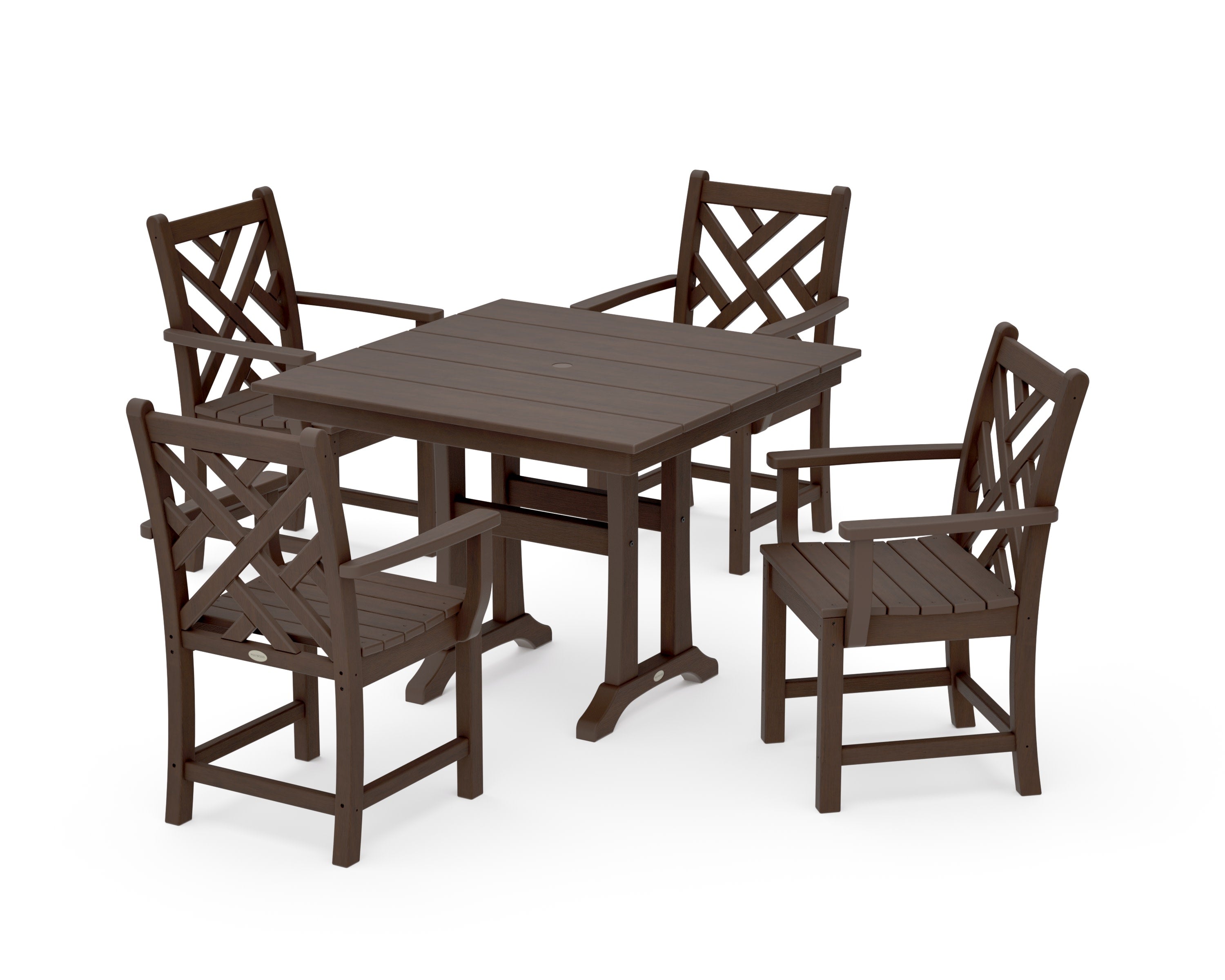 Chippendale 5-Piece Farmhouse Trestle Arm Chair Dining Set in Kona