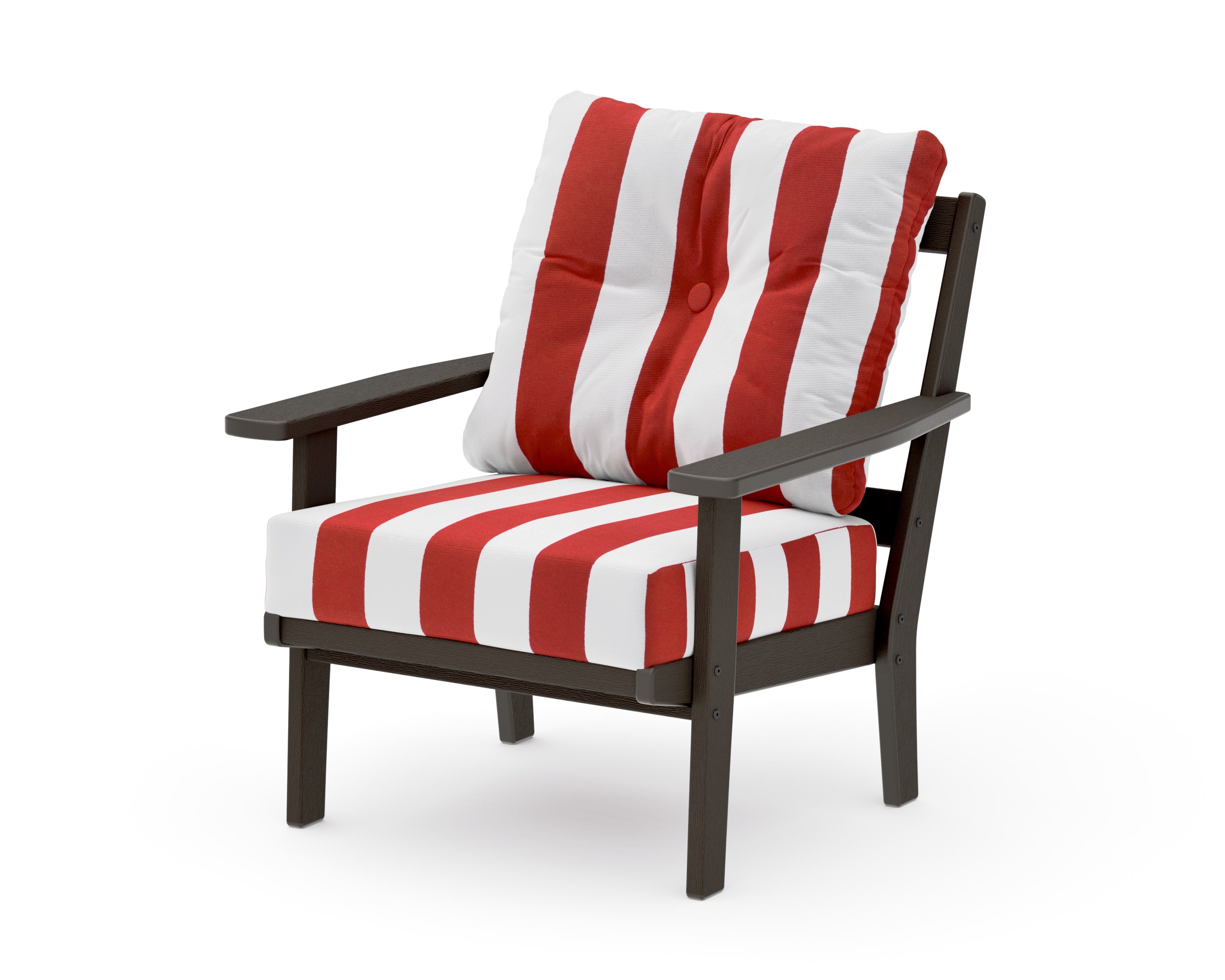 Oxford Deep Seating Chair in Vintage Coffee / Cabana Stripe Crimson