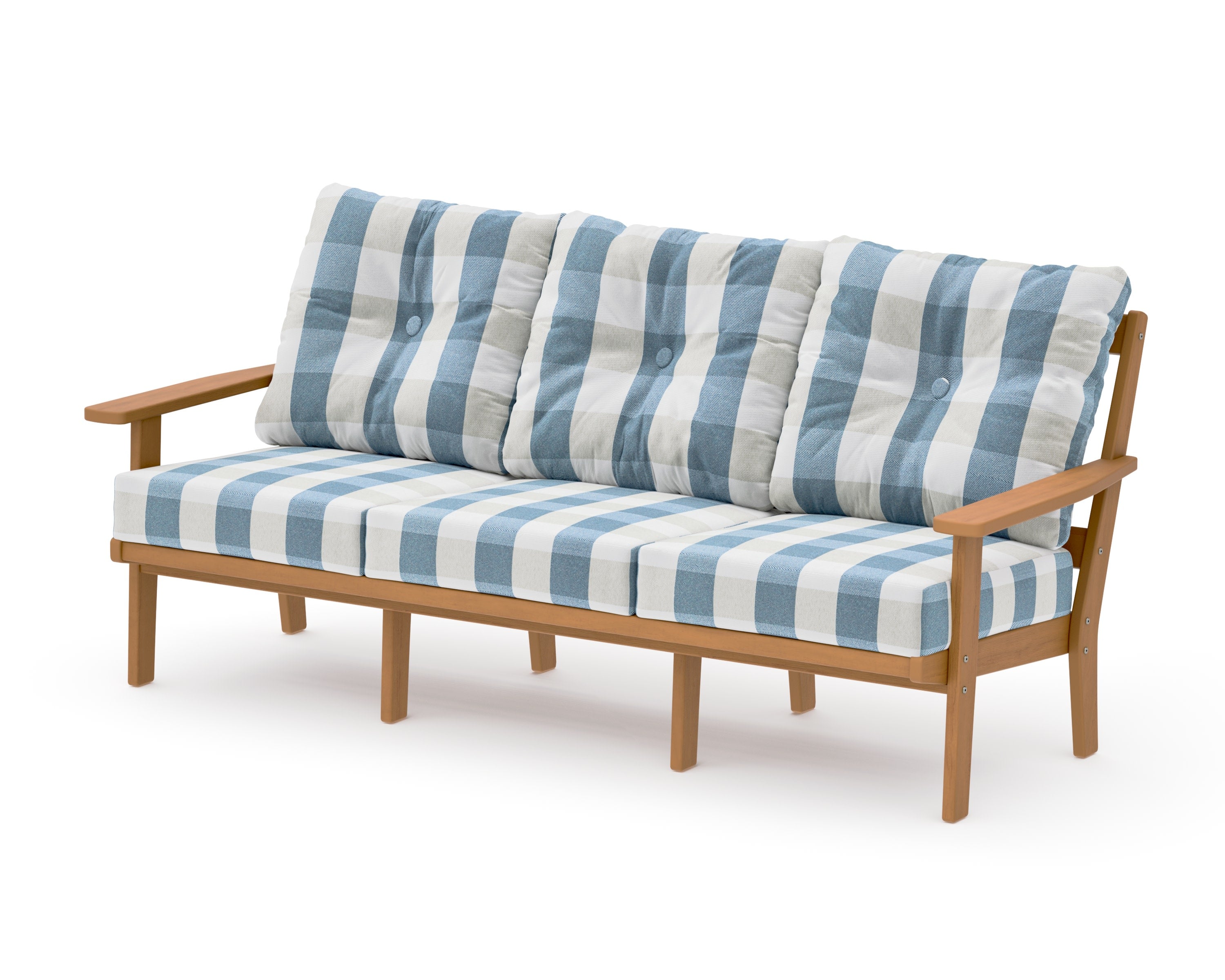 PrairieDeep Seating Sofa in Natural / Buffalo Plaid Sky Blue