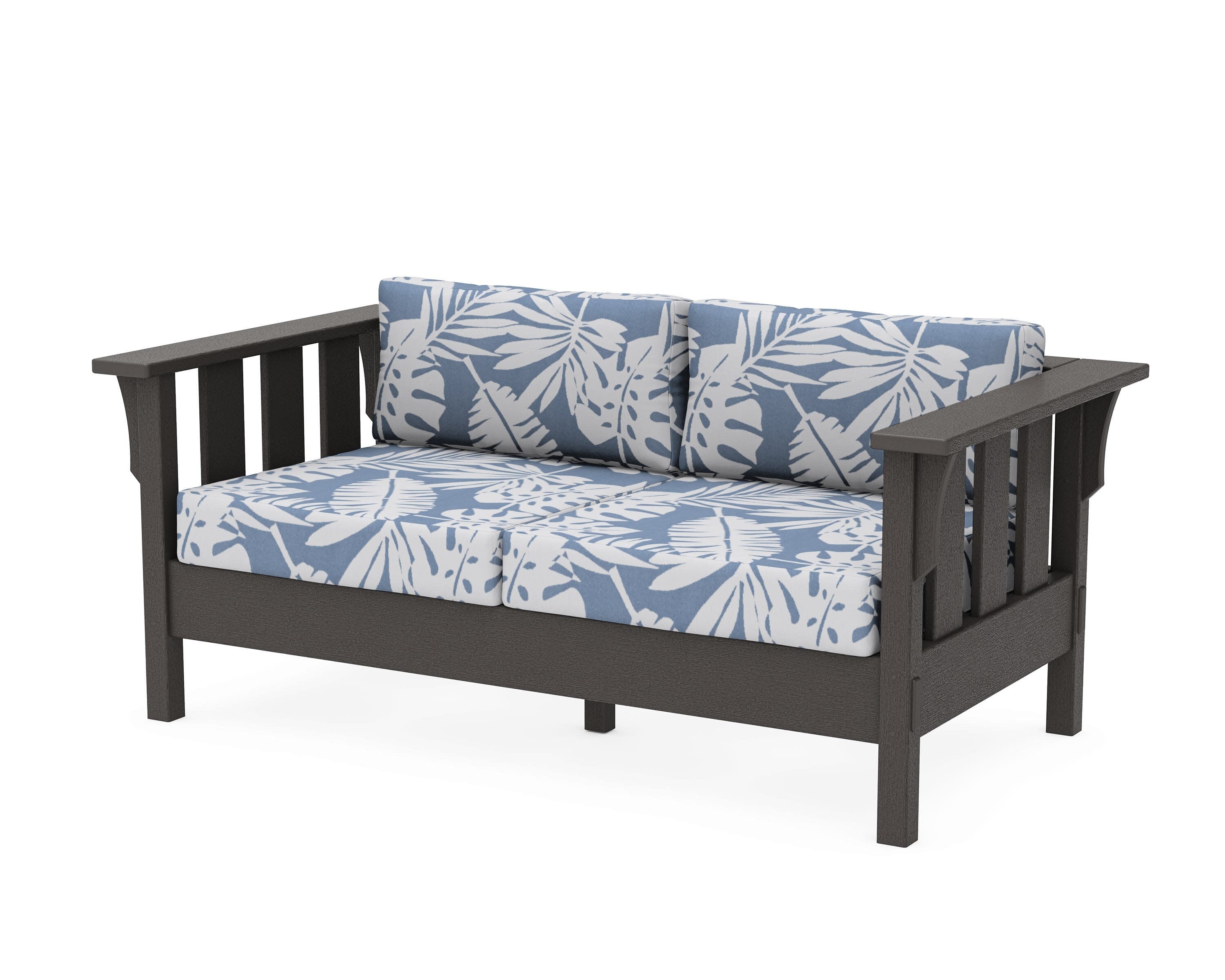 Acadia Deep Seating Loveseat in Vintage Coffee / Leaf Sky Blue