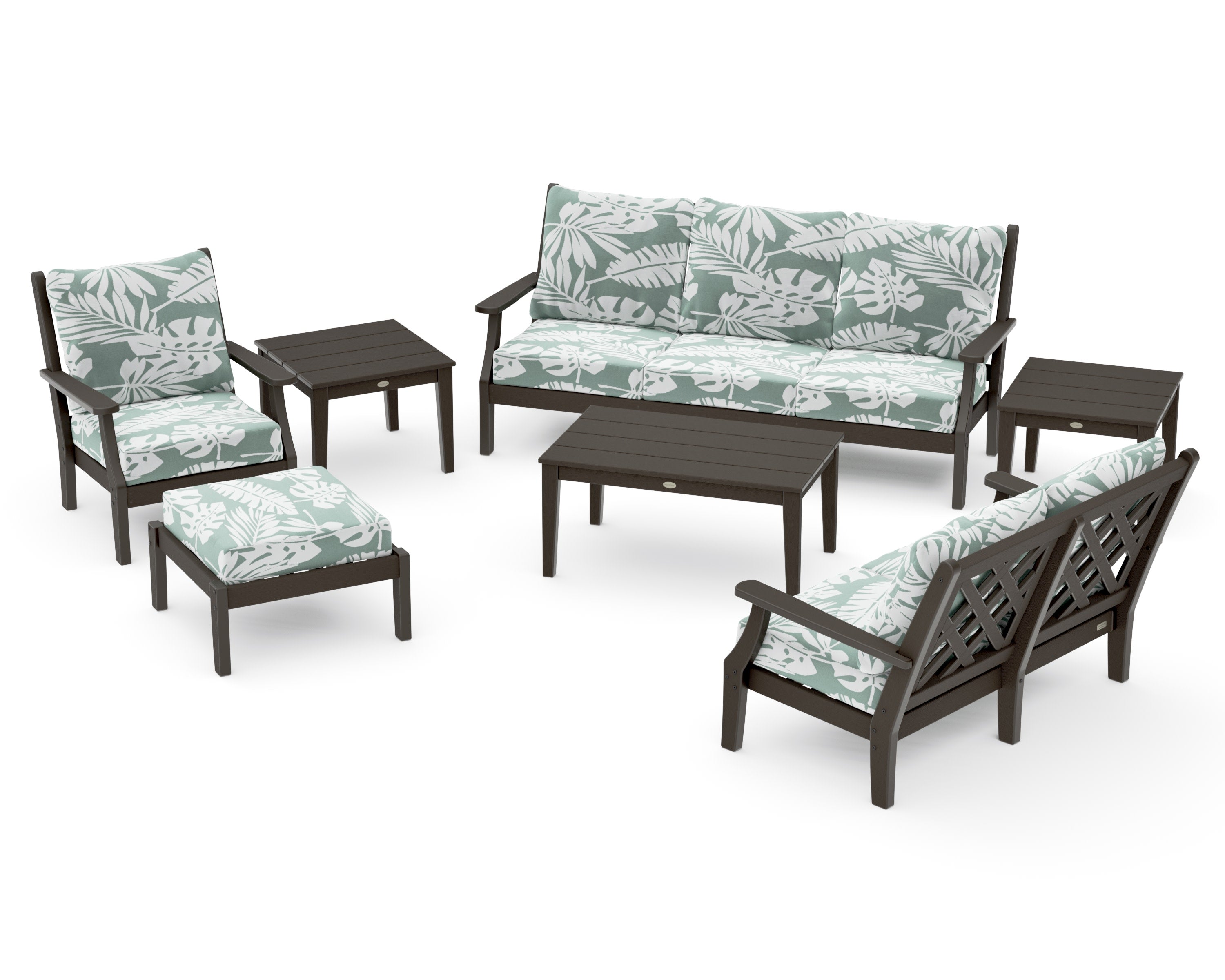 Wovendale 7-Piece Deep Seating Set in Vintage Coffee / Leaf Glacier Spa