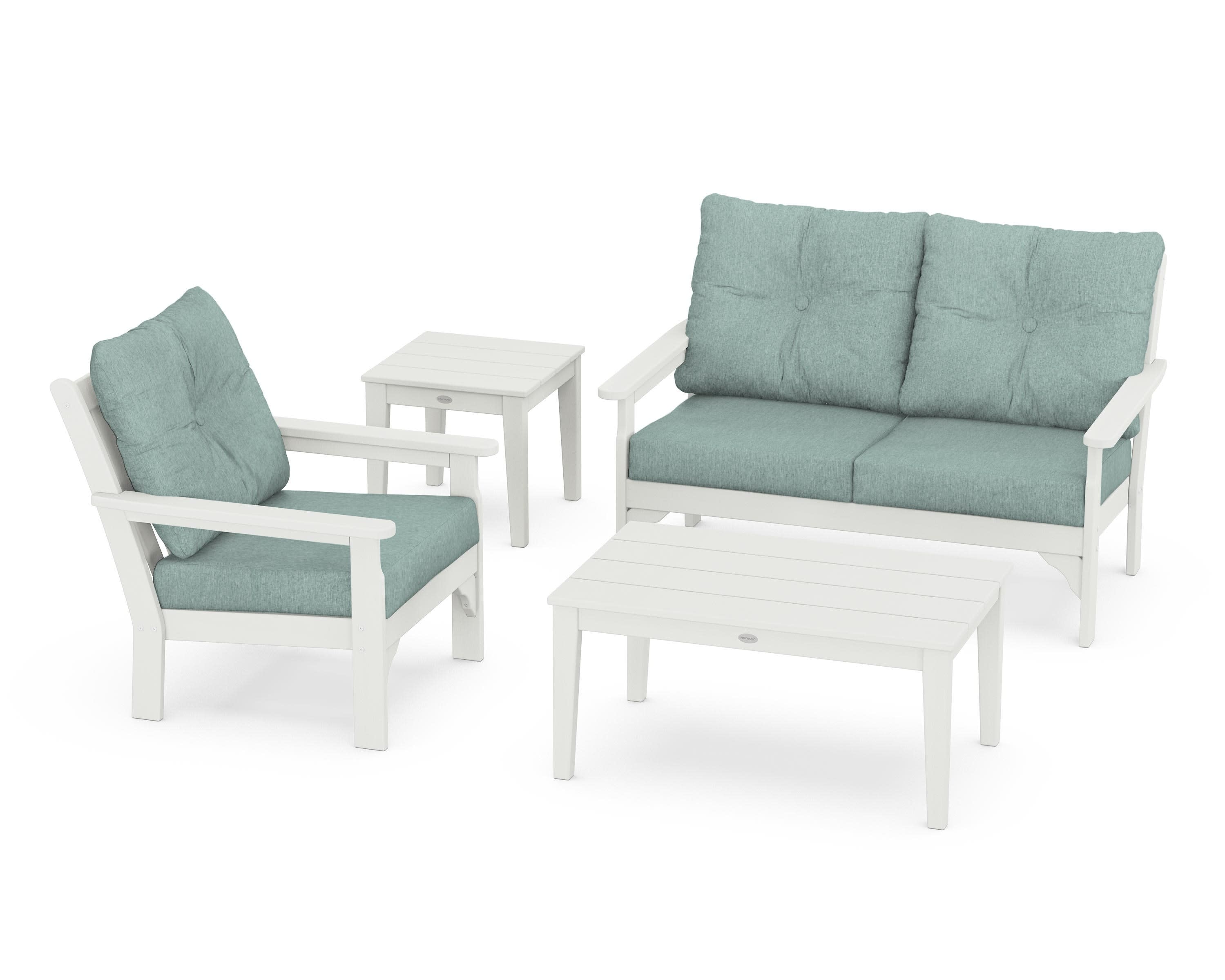 Vineyard 4-Piece Deep Seating Set in Vintage White / Glacier Spa