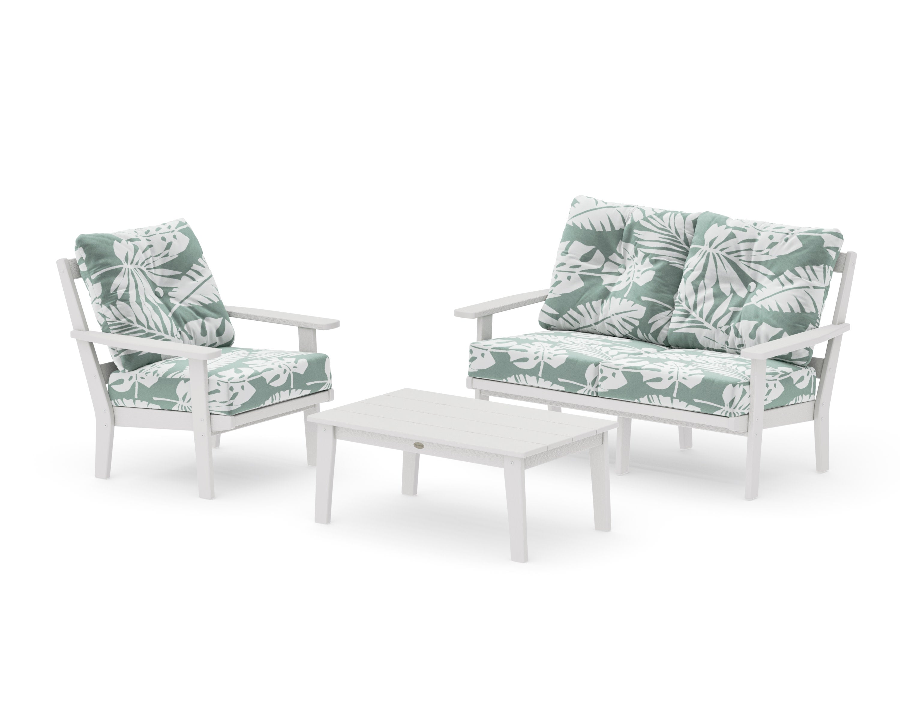 Prairie 3-Piece Deep Seating Set with Loveseat in Vintage White / Leaf Glacier Spa