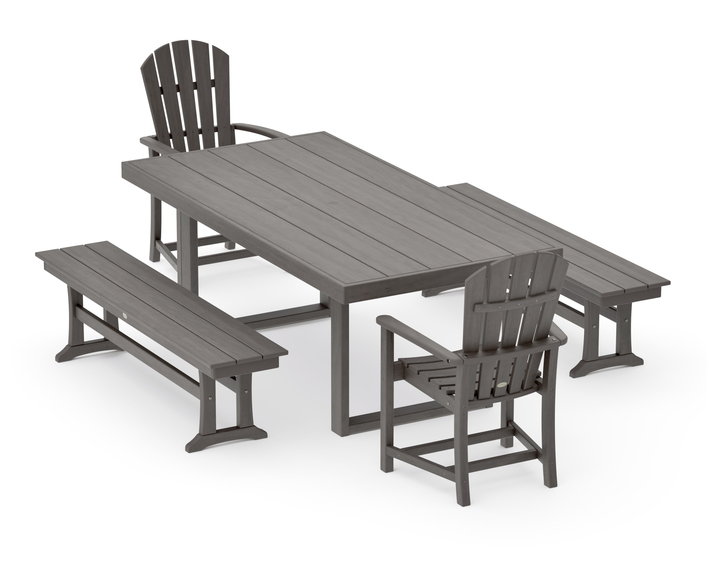 Palm Coast 5-Piece Dining Set with Benches in Driftwood