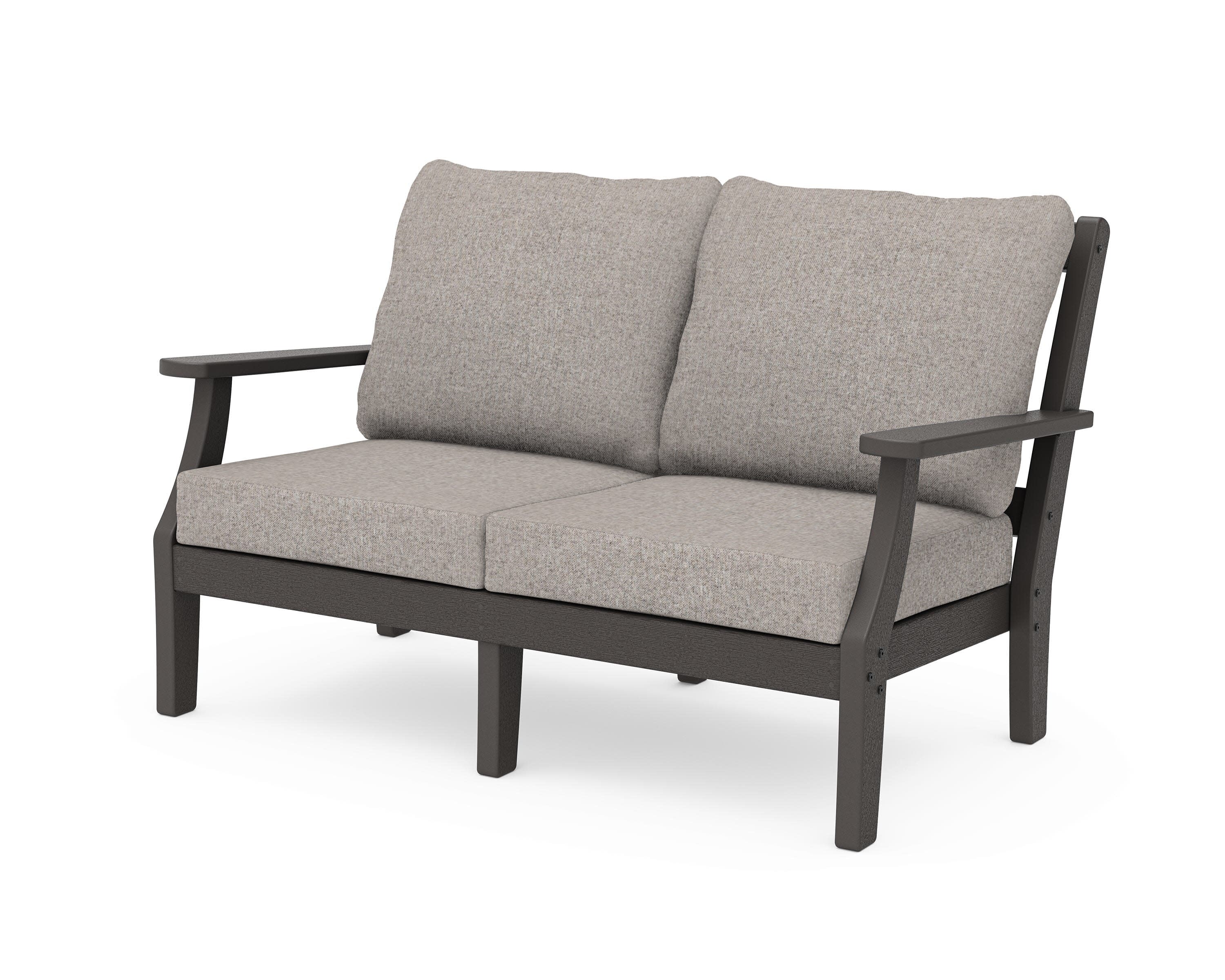 Chinoiserie Deep Seating Loveseat in Vintage Coffee / Weathered Tweed