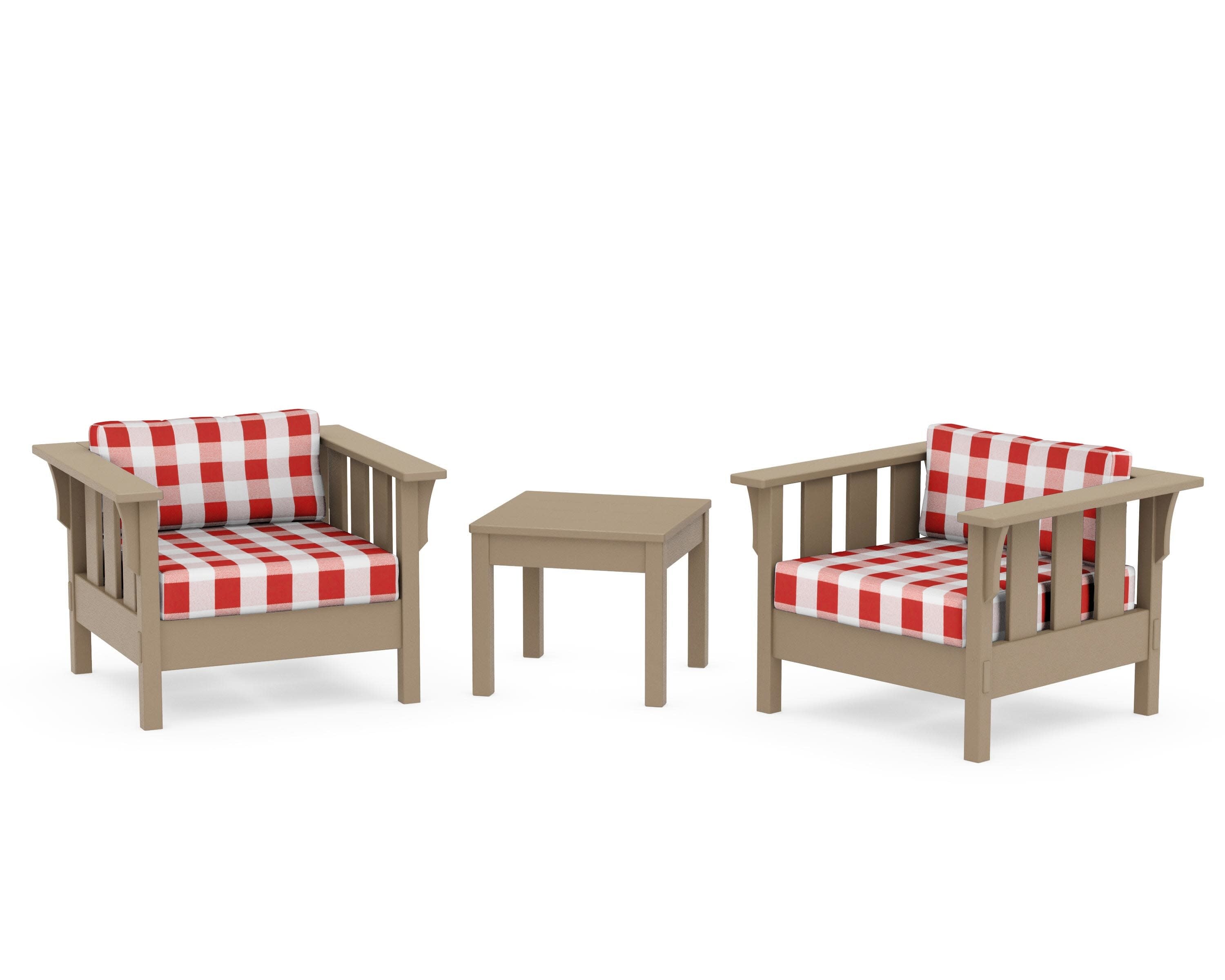 Acadia 3-Piece Deep Seating Set in Vintage Sahara / Buffalo Plaid Crimson