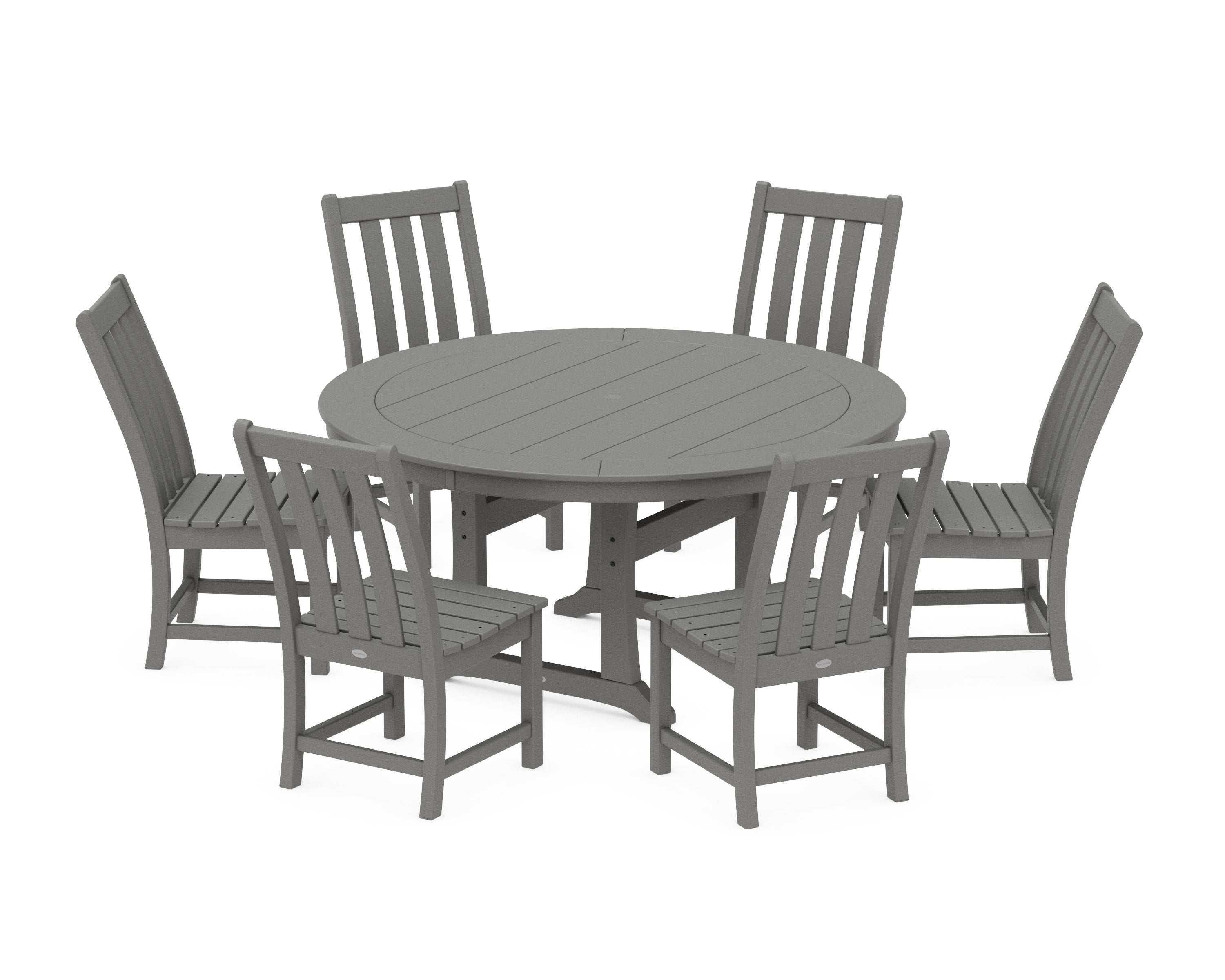 Vineyard 7-Piece Side Chair Round Dining Set in Slate Grey