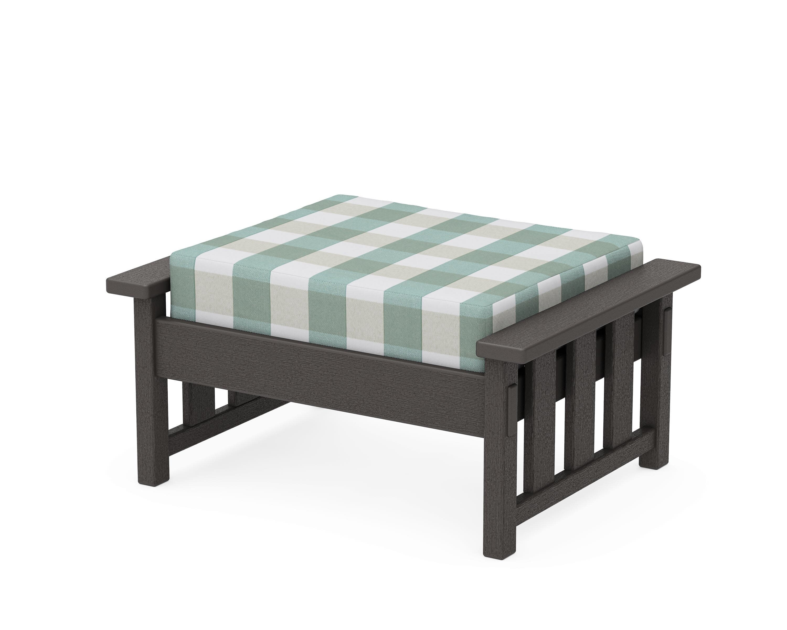 Acadia Deep Seating Ottoman in Vintage Coffee / Buffalo Plaid Glacier Spa