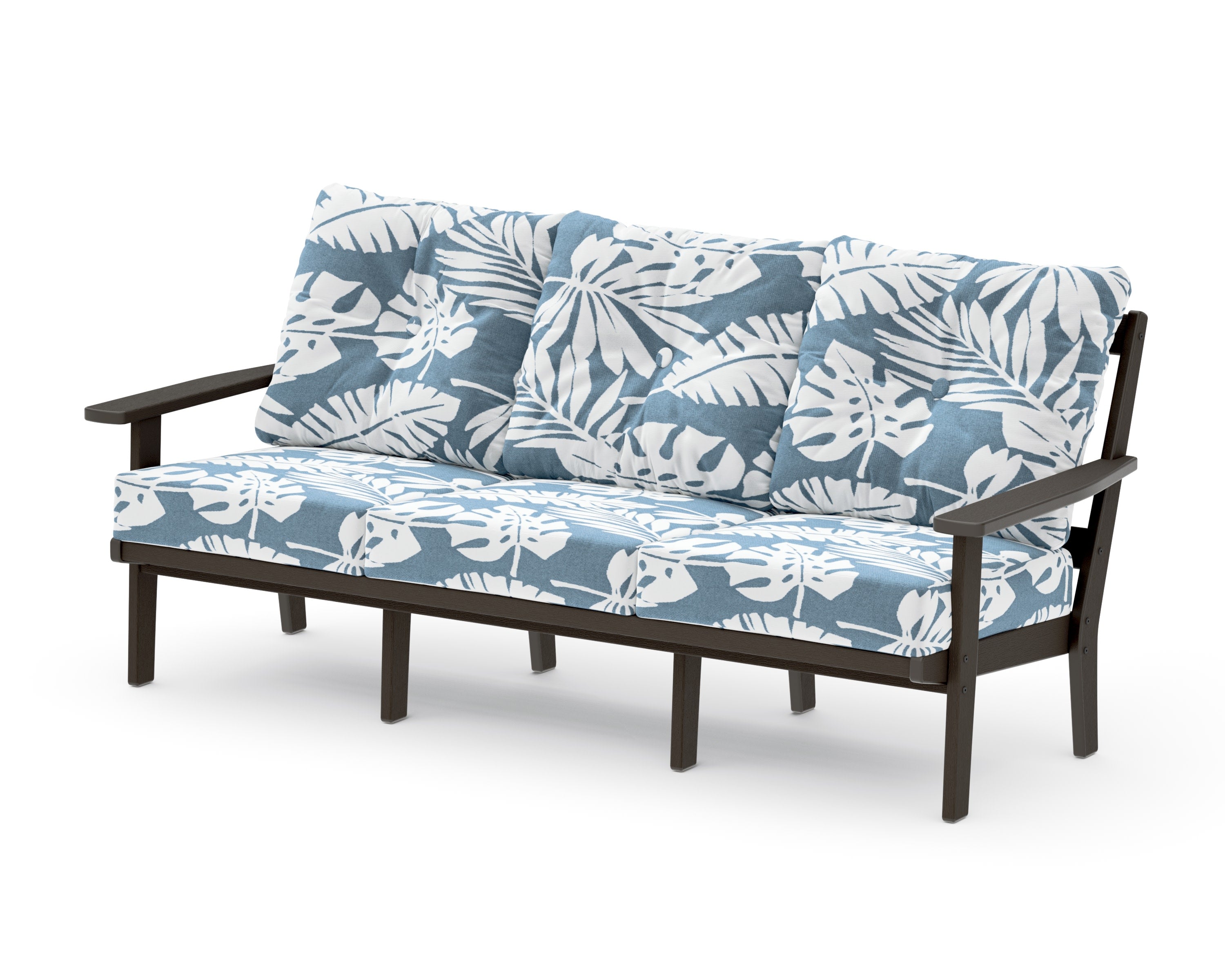 PrairieDeep Seating Sofa in Vintage Coffee / Leaf Sky Blue