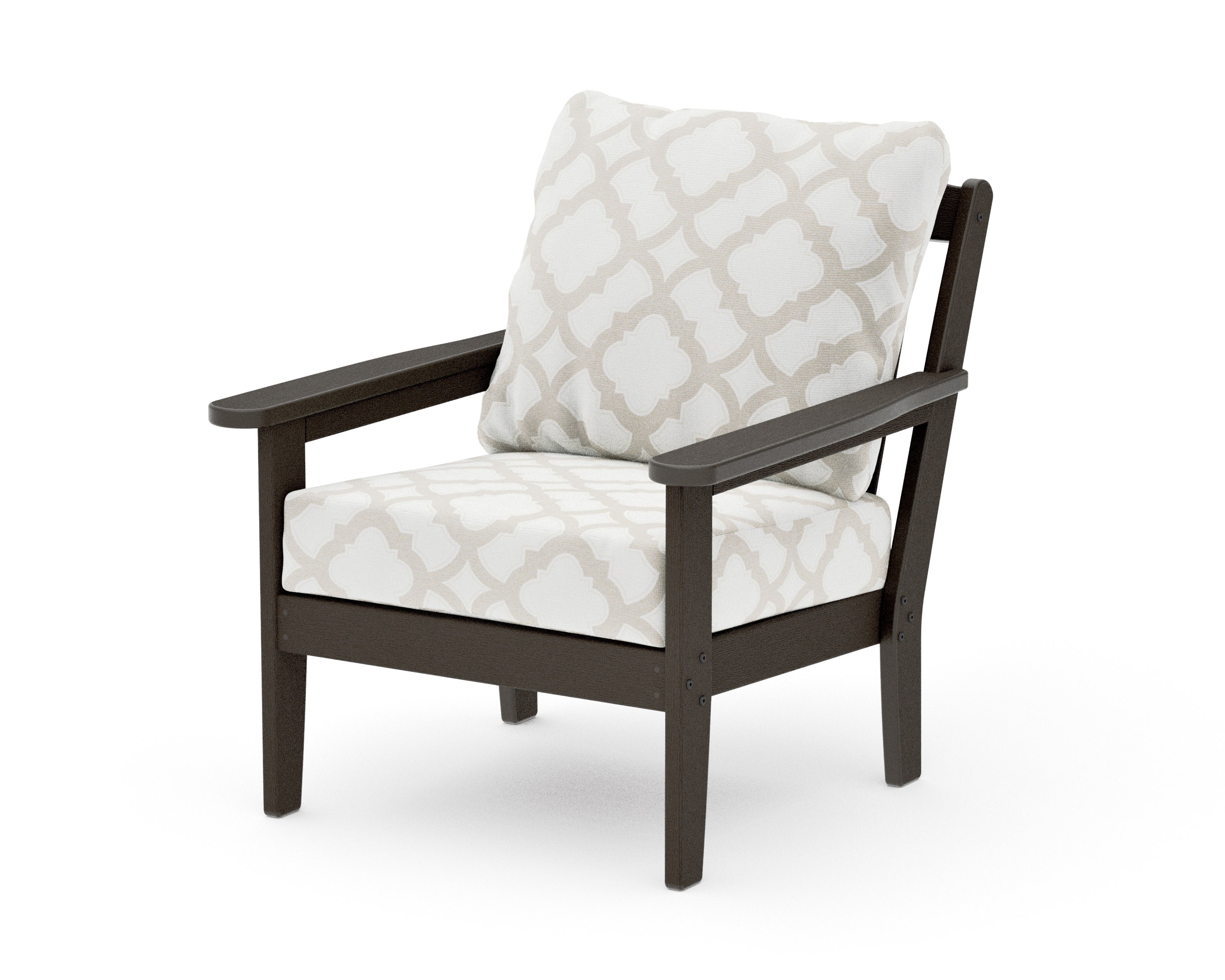 Cottage Deep Seating Chair in Vintage Coffee / Cabana Stripe Dune Burlap