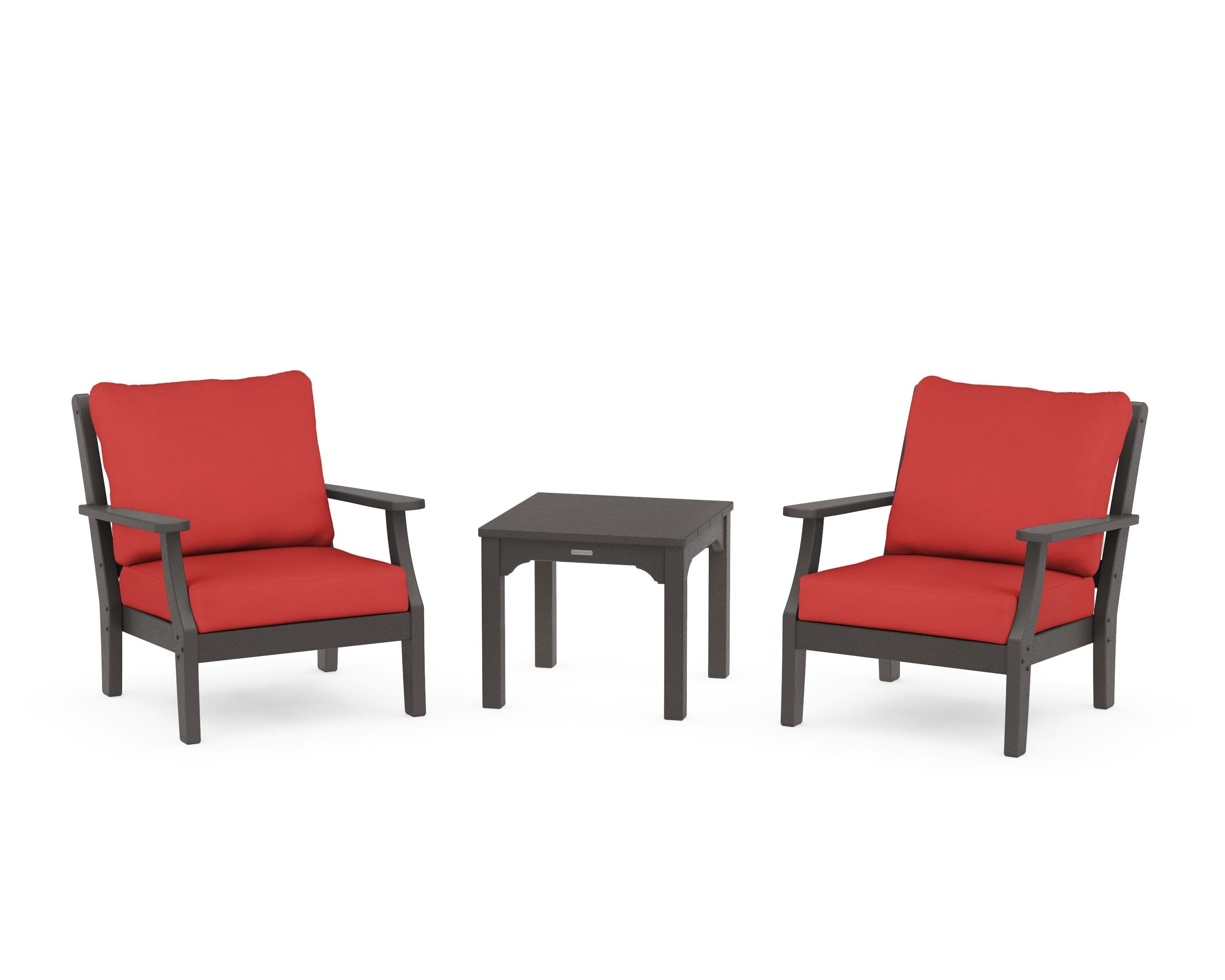 Chinoiserie 3-Piece Deep Seating Set in Vintage Coffee / Crimson Linen