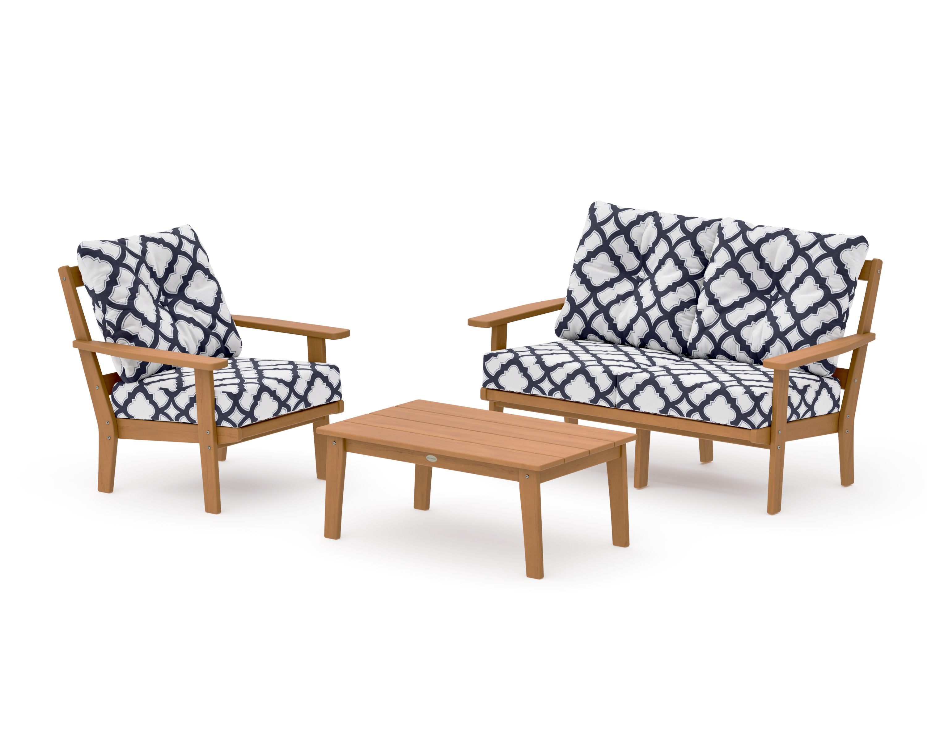 Prairie 3-Piece Deep Seating Set with Loveseat in Natural / Trellis Navy
