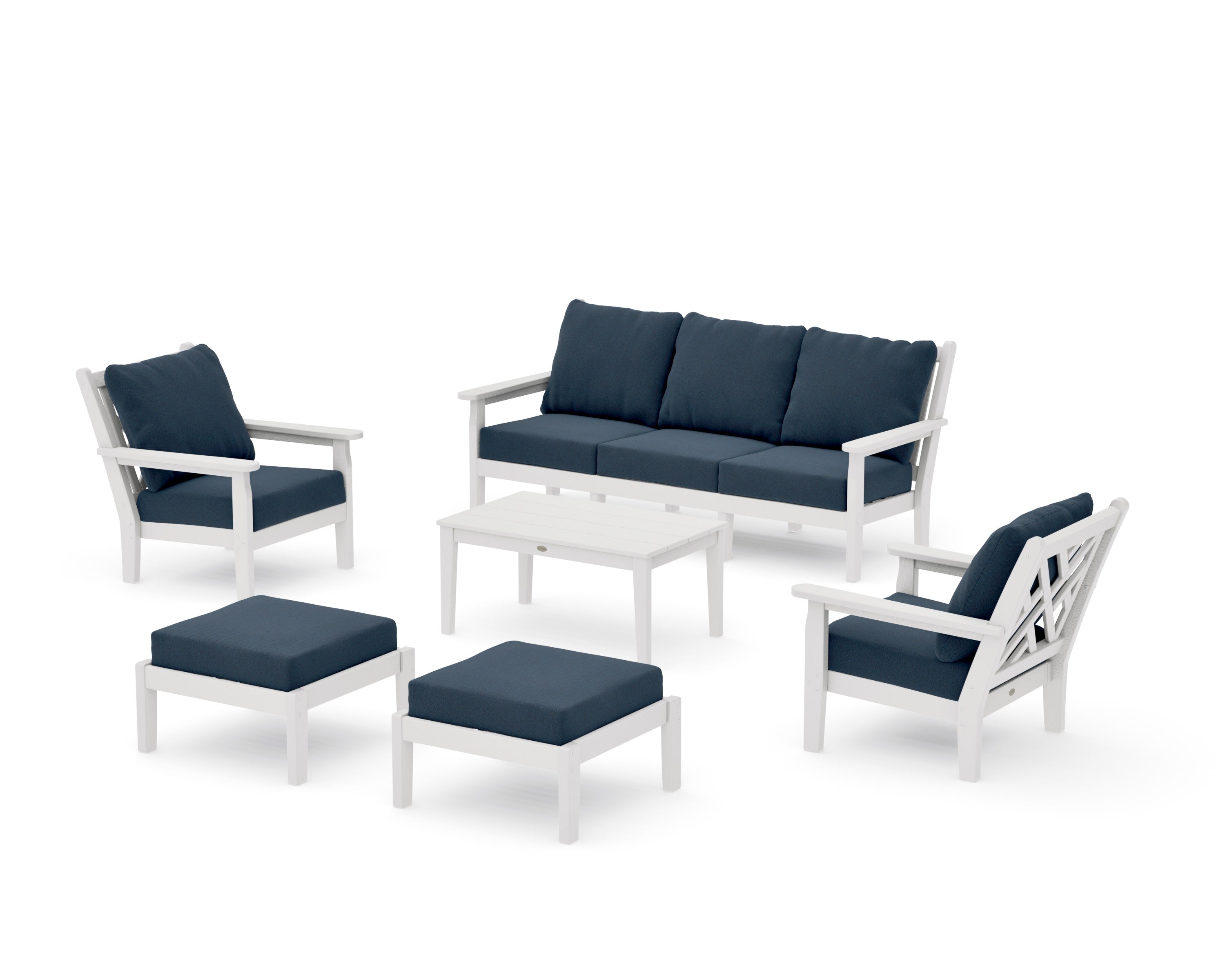 Chippendale 6-Piece Lounge Sofa Set in Vintage White / Marine Indigo