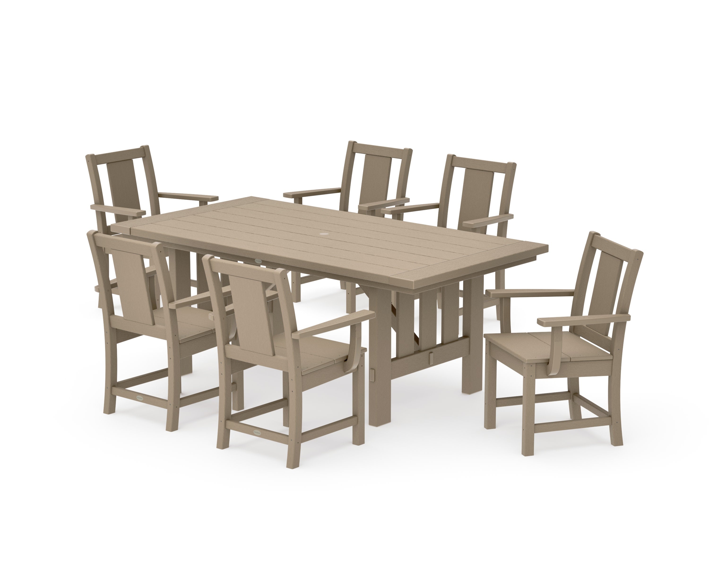 Prairie Arm Chair 7-Piece Mission Dining Set in Vintage Sahara