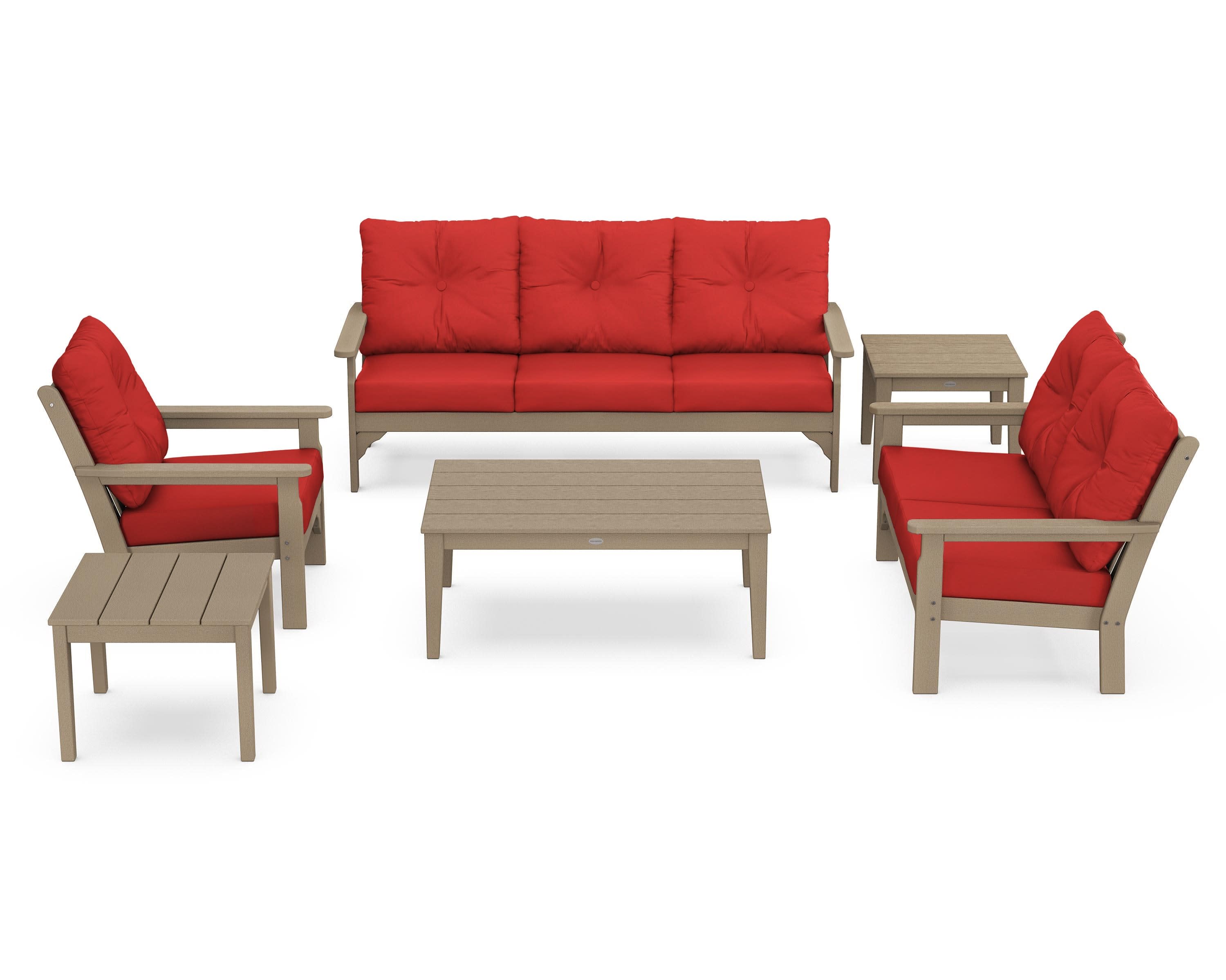 Vineyard 6-Piece Deep Seating Set in Vintage Sahara / Crimson Linen