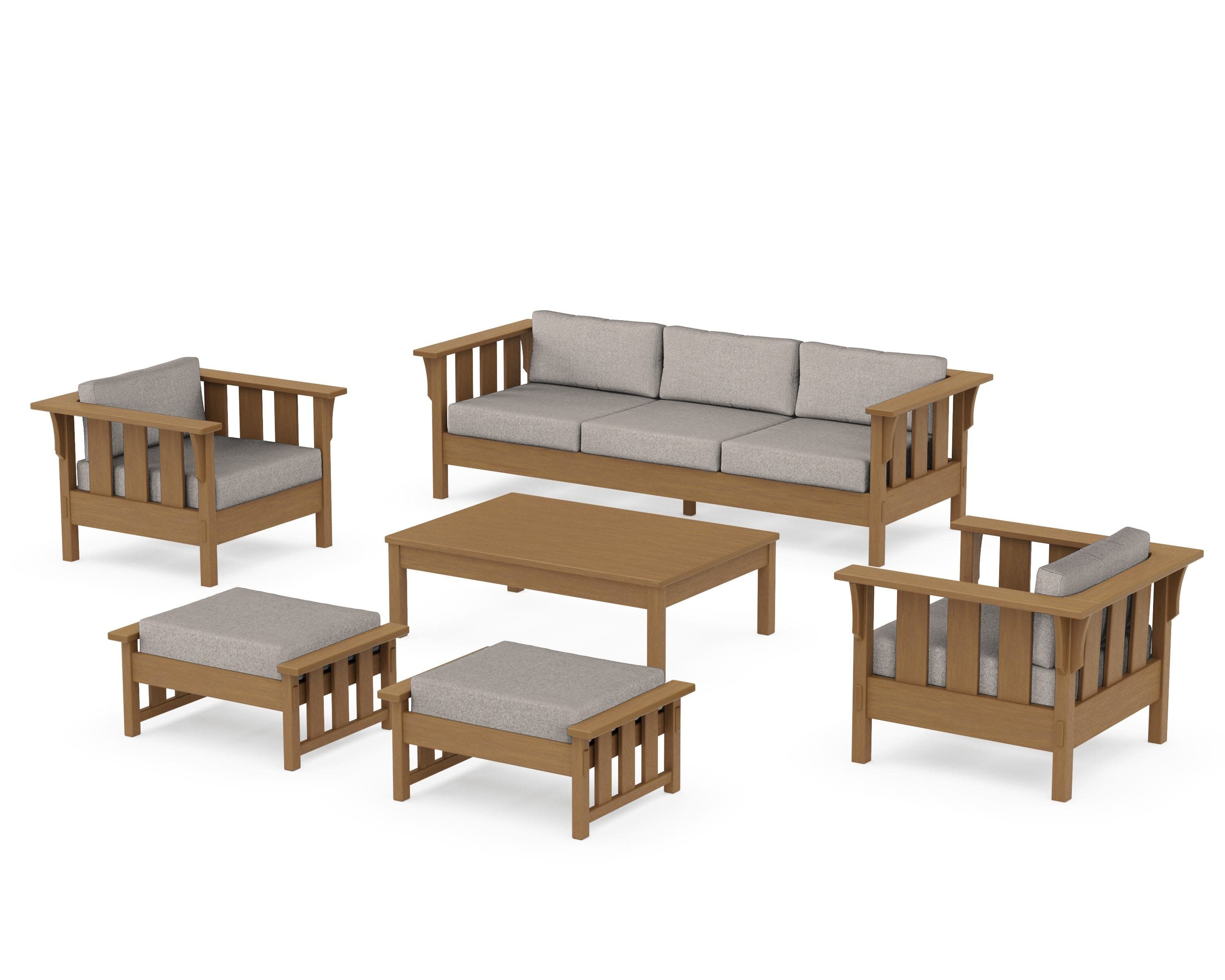 Acadia 6-Piece Lounge Sofa Set in Natural / Weathered Tweed
