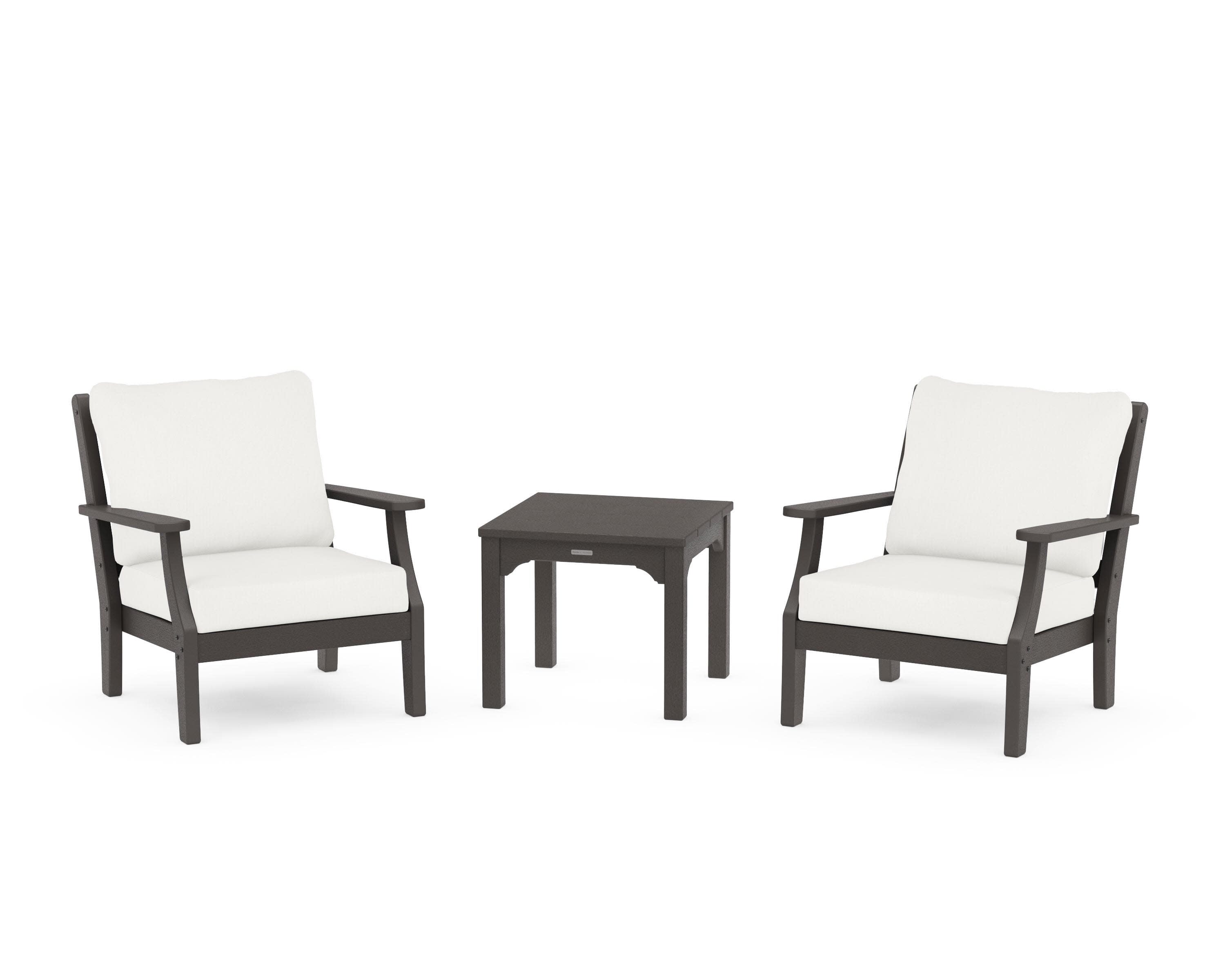 Chinoiserie 3-Piece Deep Seating Set in Vintage Coffee / Natural Linen