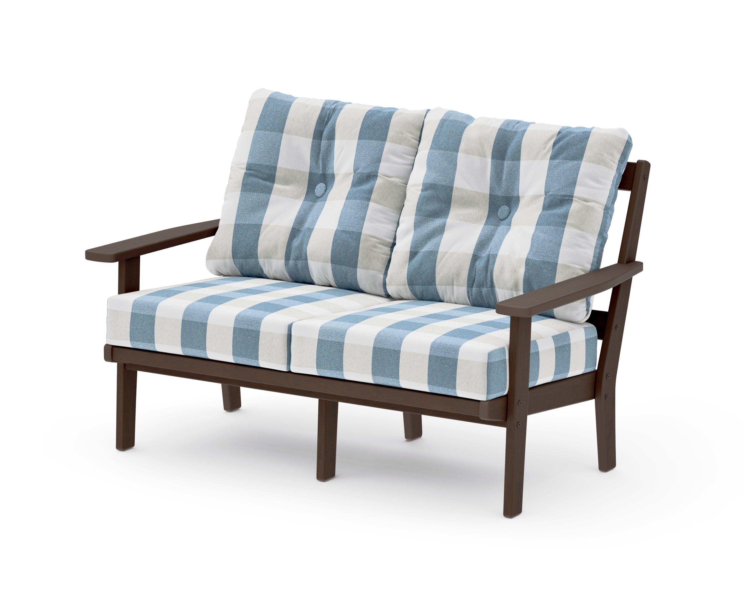 Prairie Deep SeatingLoveseat in Kona / Buffalo Plaid Sky Blue