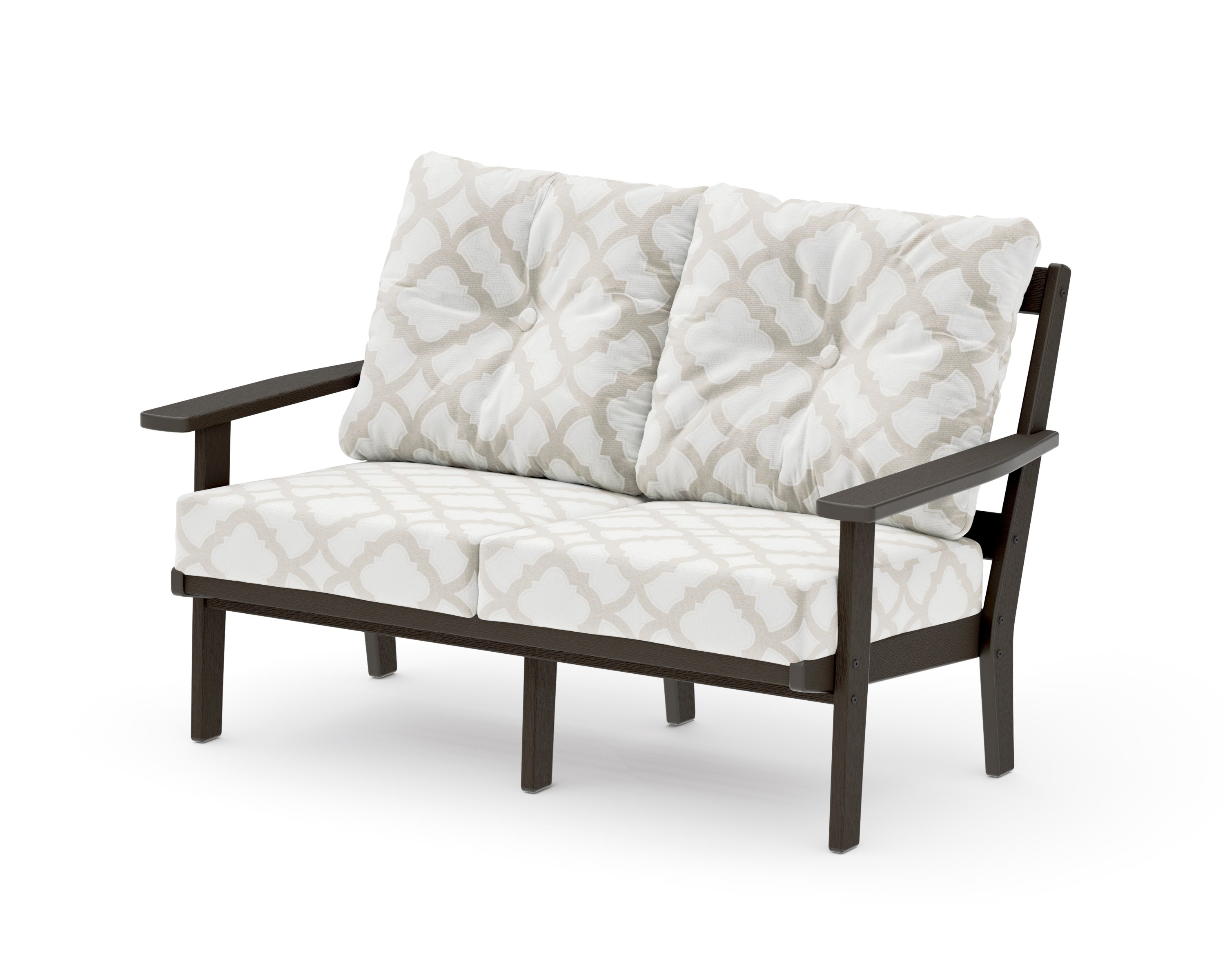 Oxford Deep SeatingLoveseat in Vintage Coffee / Trellis Dune Burlap